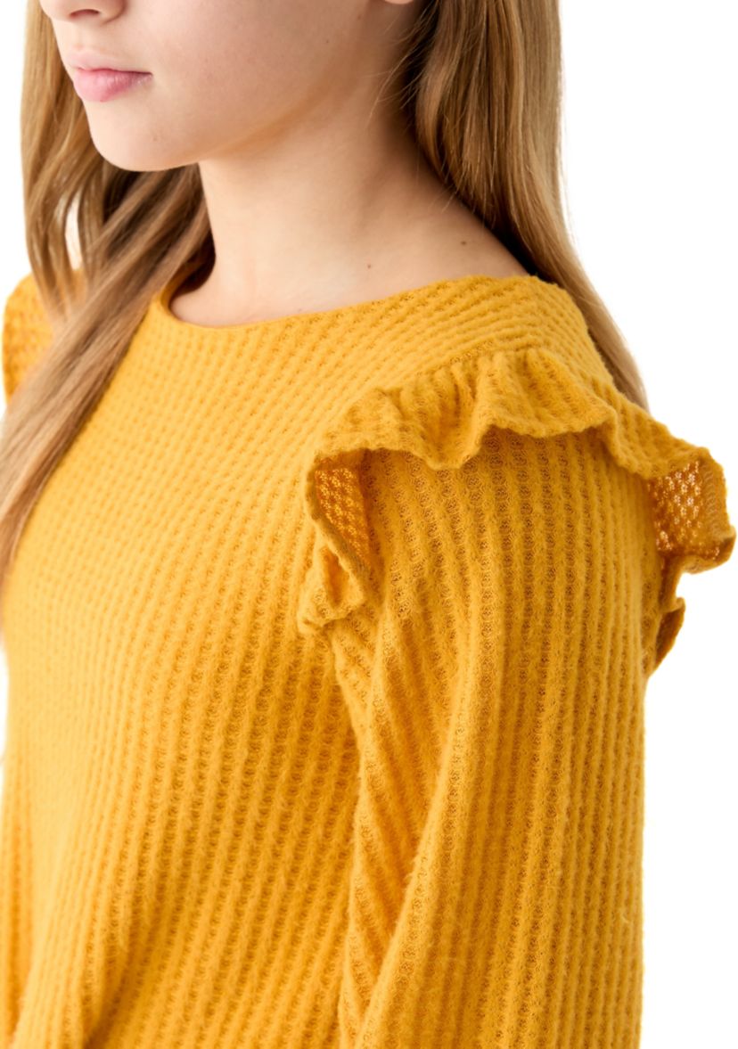Girls 7-16 Thermal Long Sleeve Top and Printed Brushed Knit Leggings Set