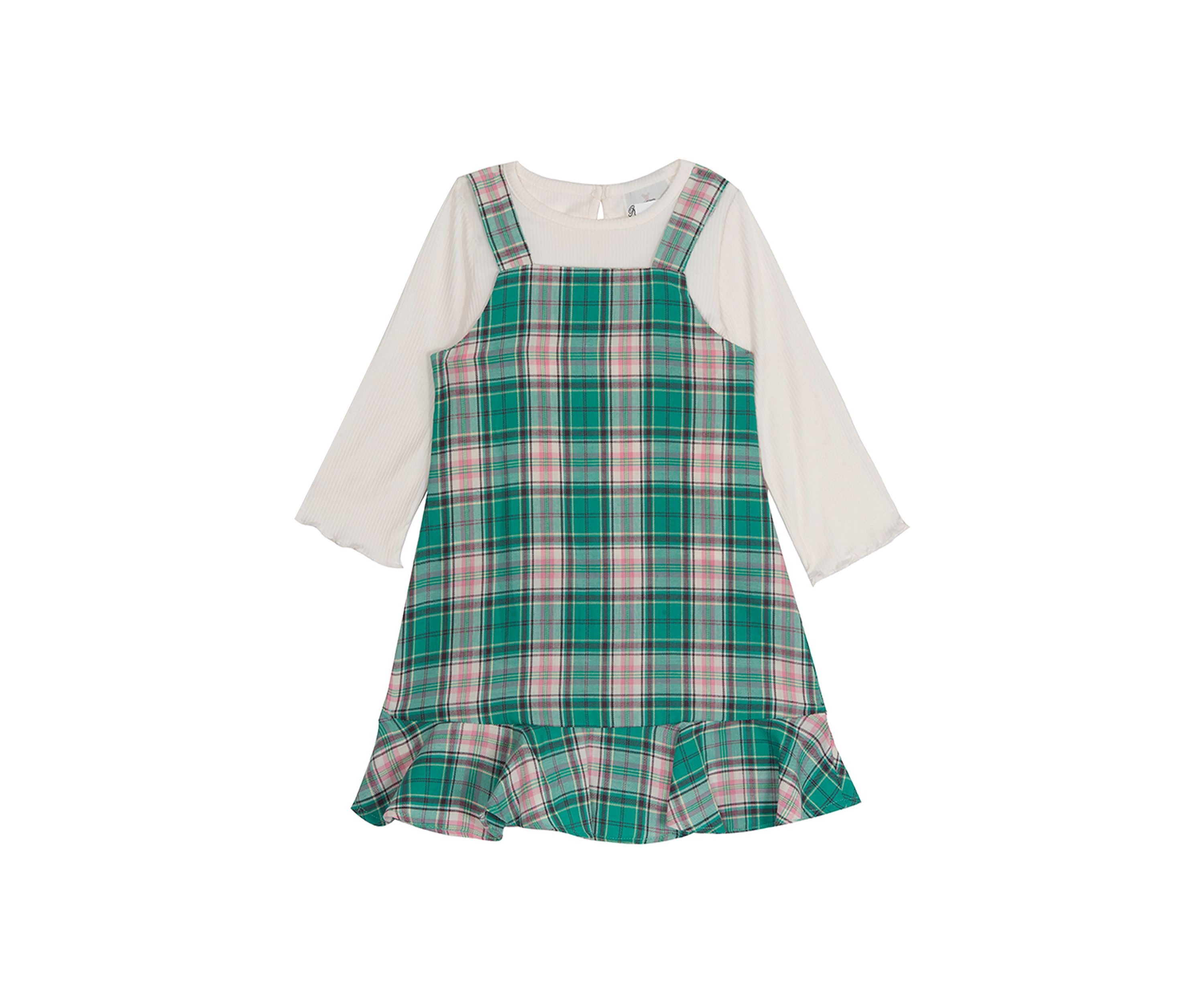 Girls 7-16 Woven Plaid Print Ruffle Jumper Dress