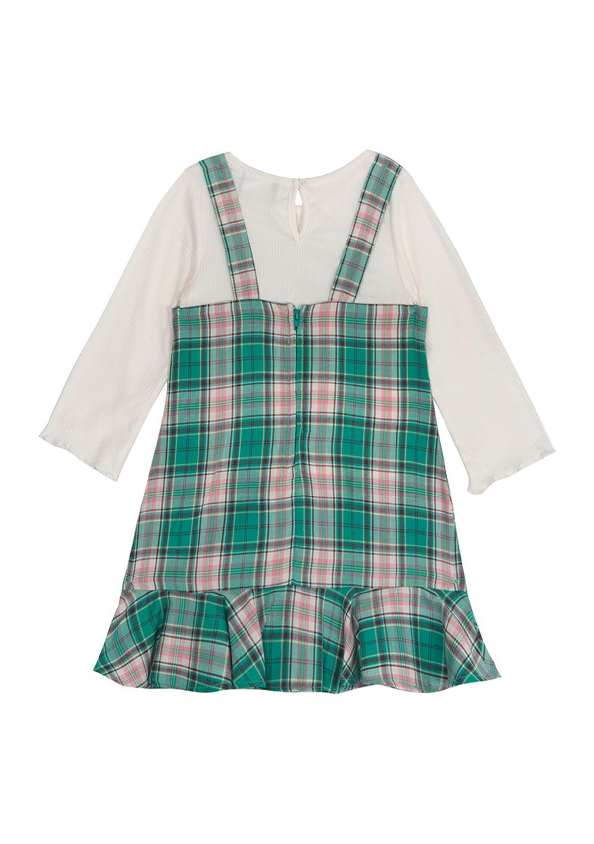 Girls 7-16 Woven Plaid Print Ruffle Jumper Dress