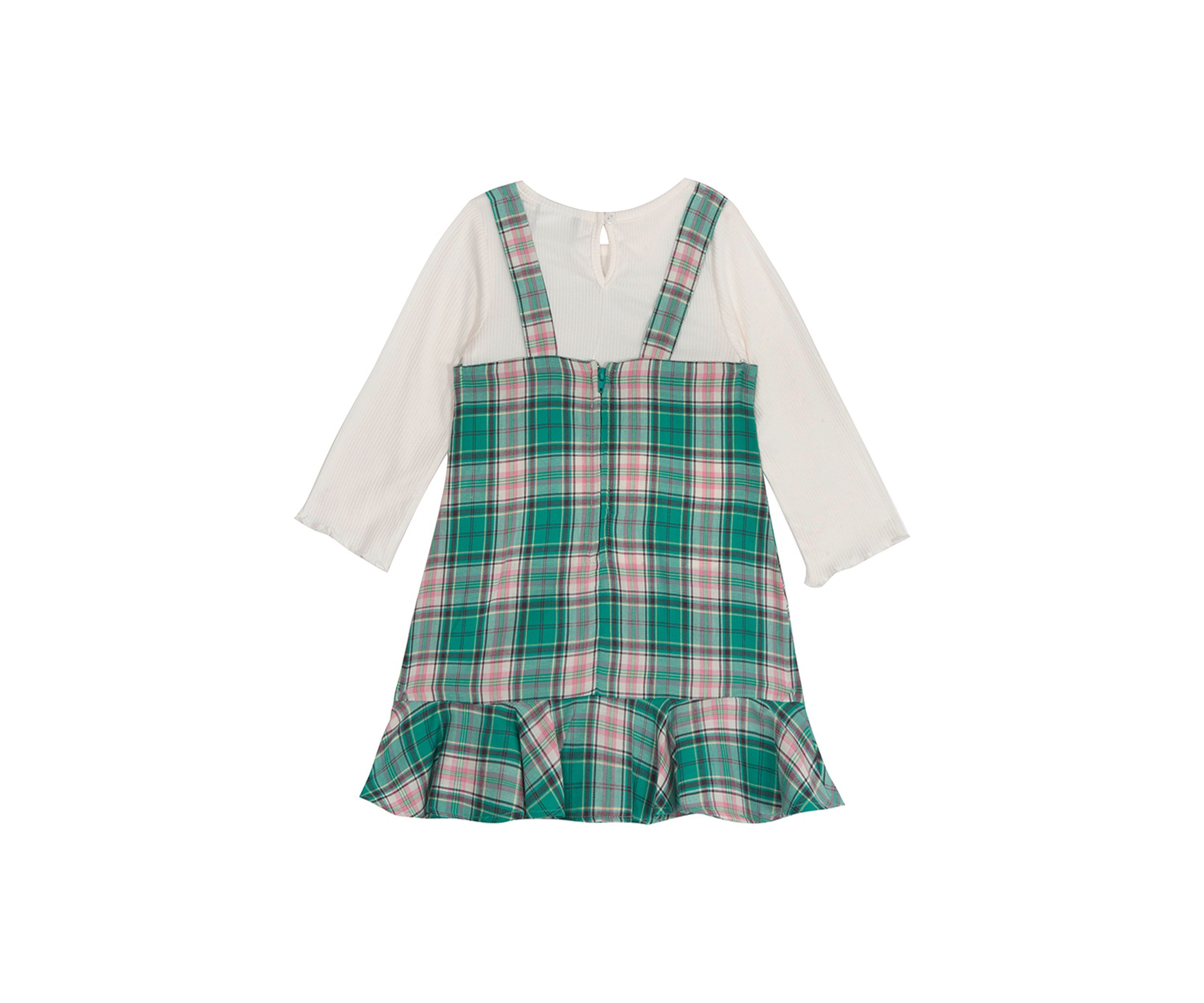 Girls 7-16 Woven Plaid Print Ruffle Jumper Dress