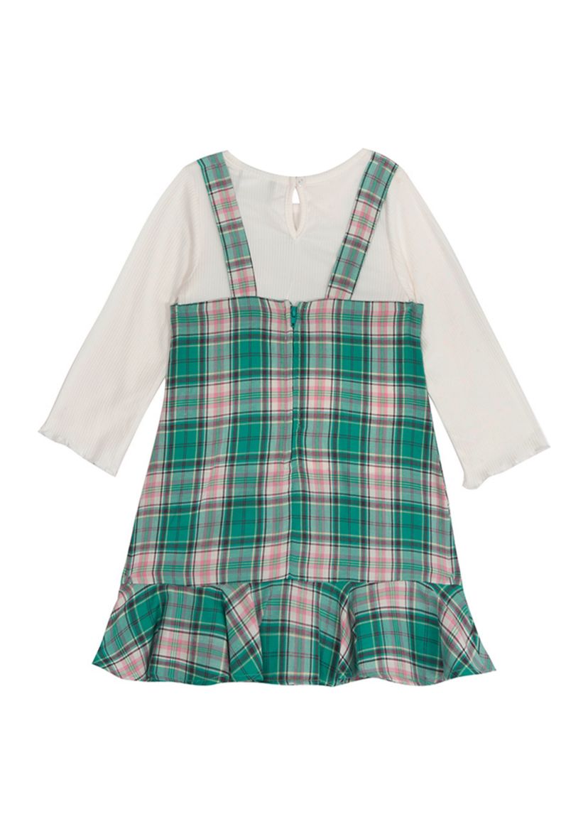 Girls 7-16 Woven Plaid Print Ruffle Jumper Dress