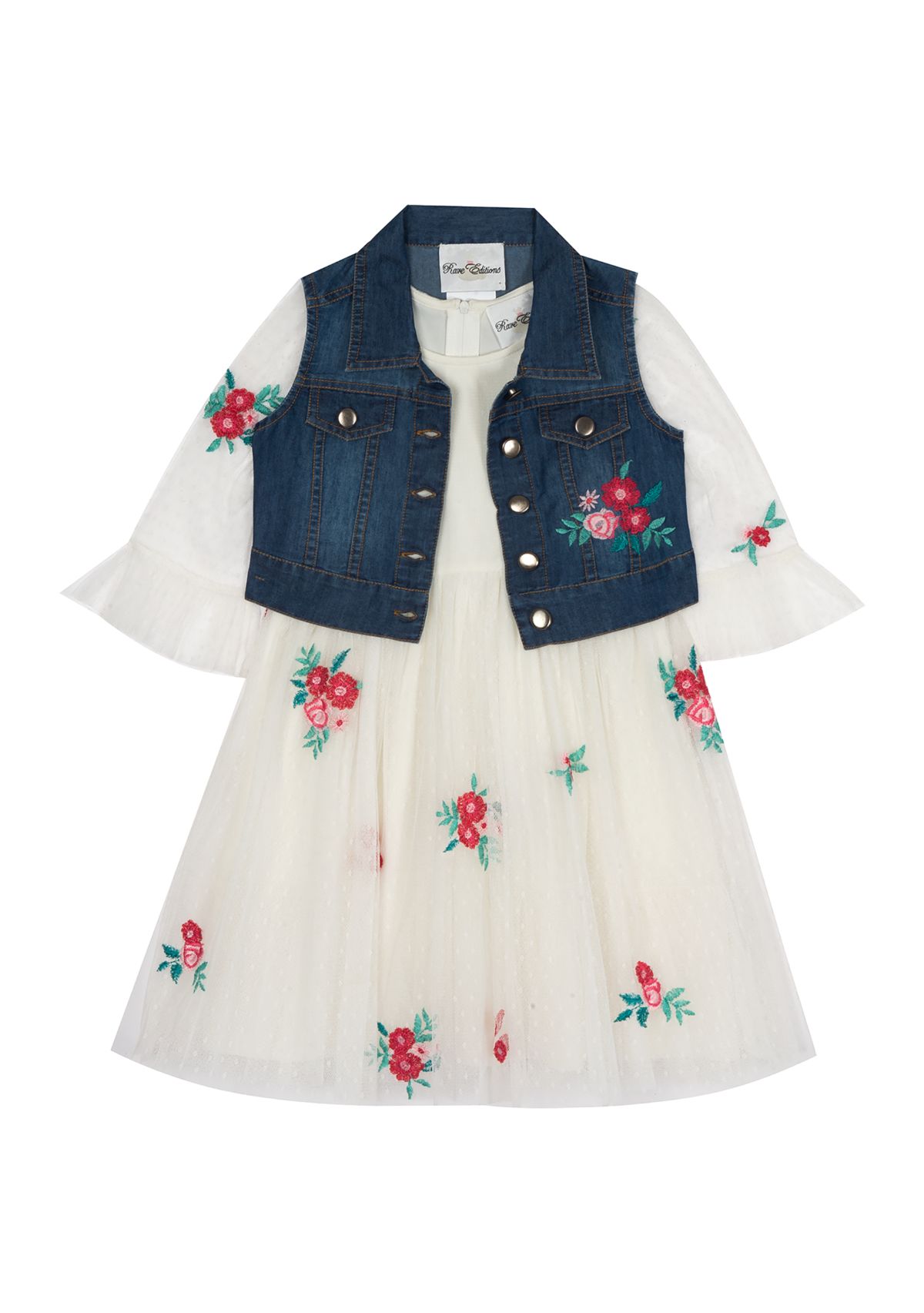 Girls 4-6x Denim Vest with Embroidered Dress 