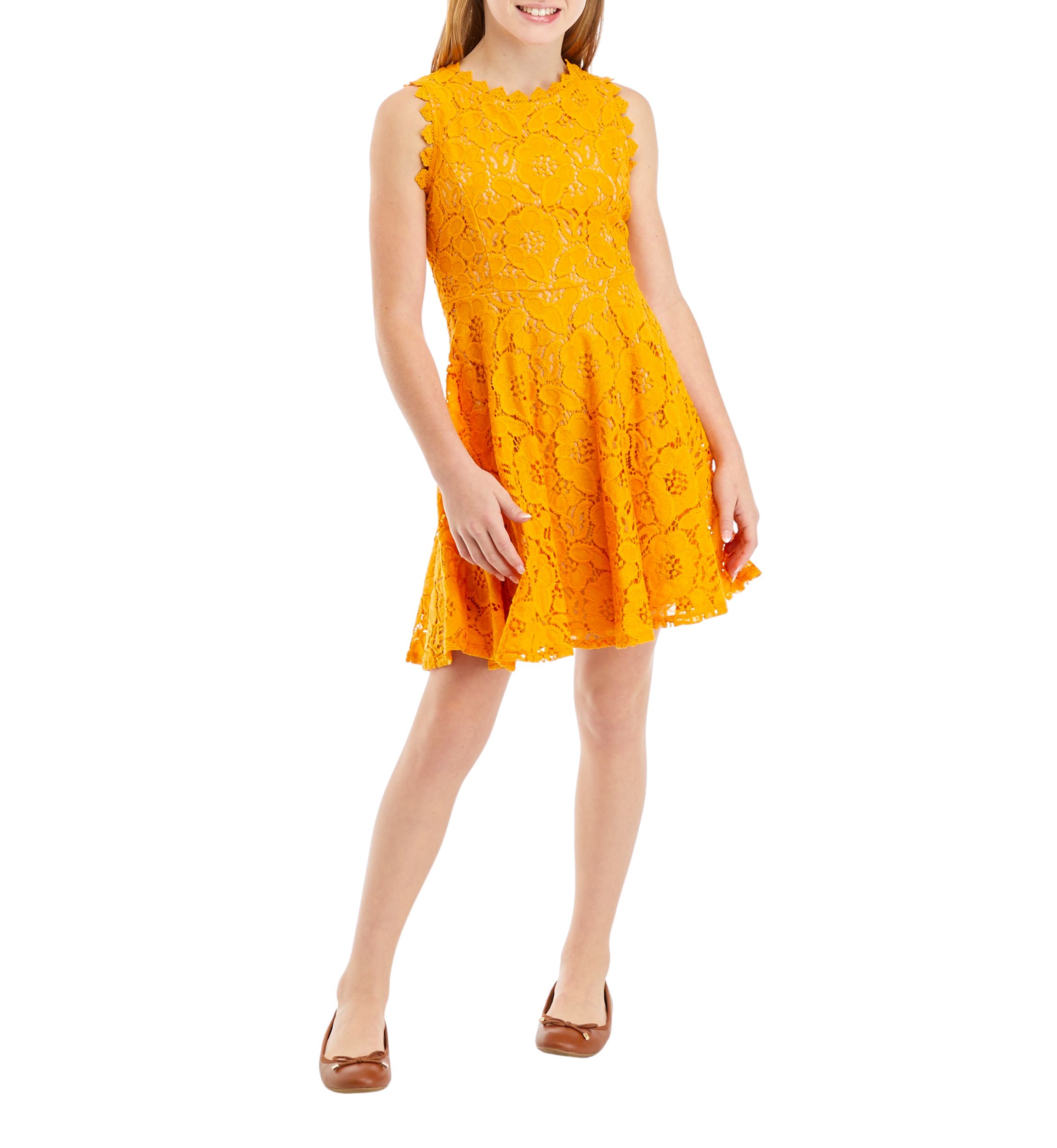 Girls 7-16 Lace Skater Dress with Crochet Details