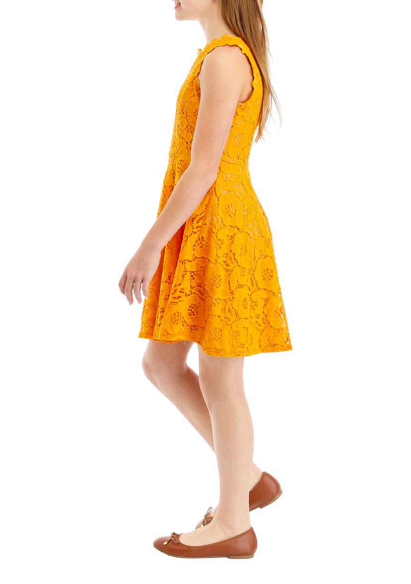 Girls 7-16 Lace Skater Dress with Crochet Details