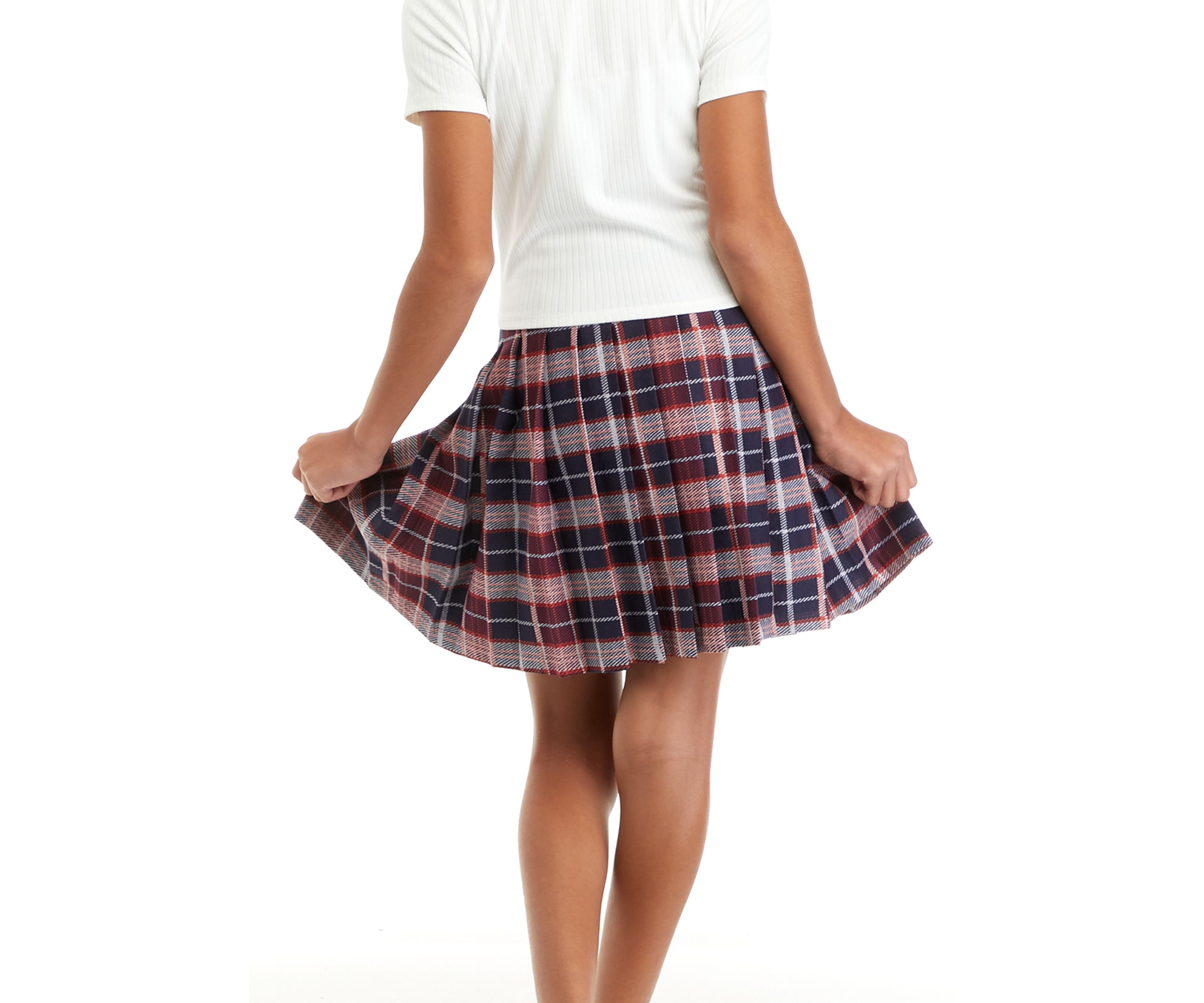 Girls 7-16 2-Piece Polo Shirt and Plaid Skirt Set