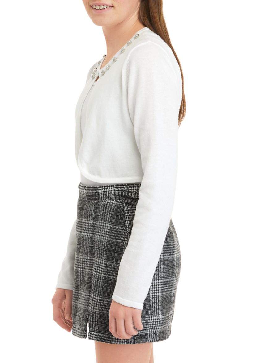 Girls 7-16 Bolero Sweater with Pearl Neckline