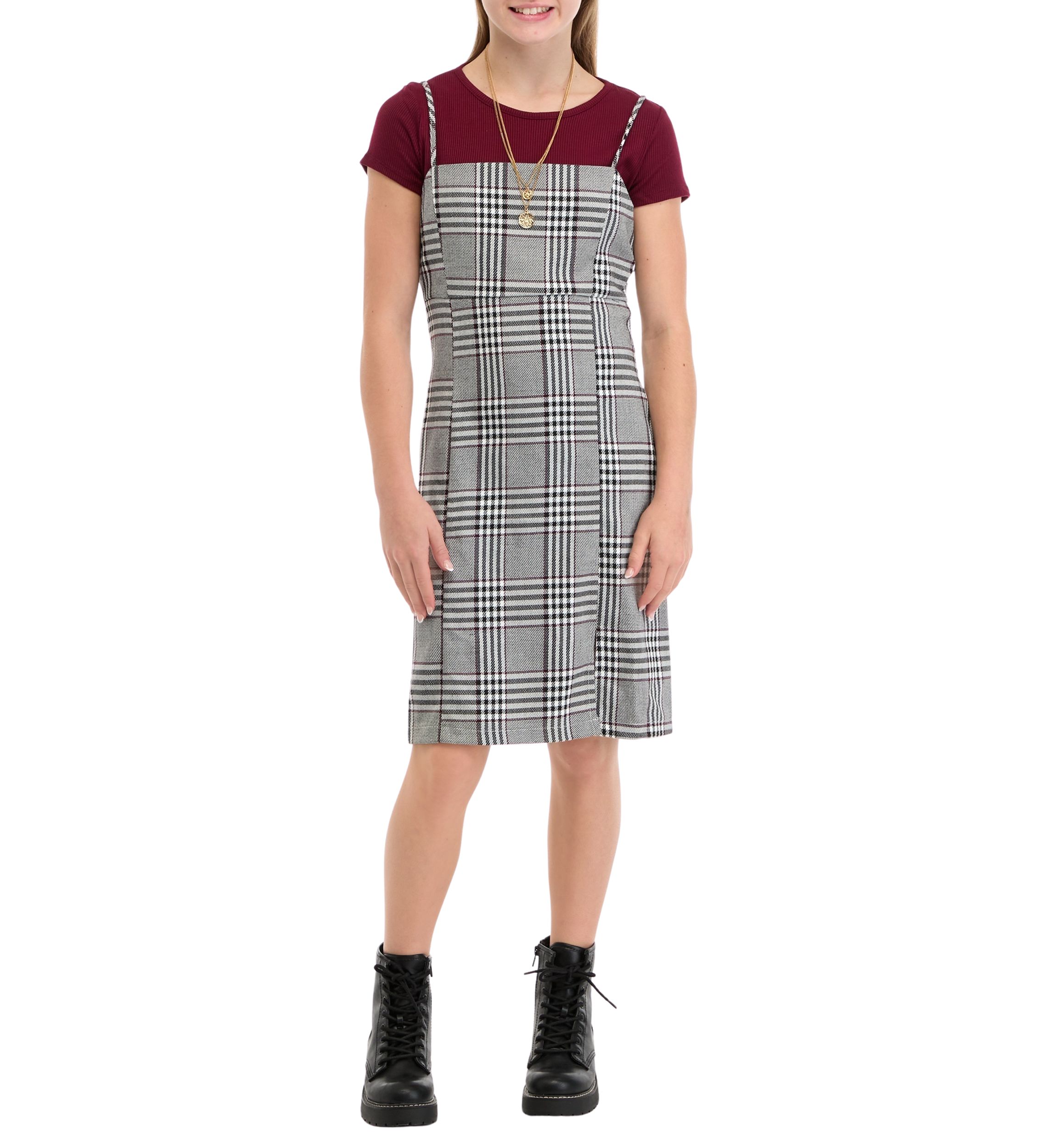 Girls 7-16 Menswear Plaid Jumper with T-Shirt 