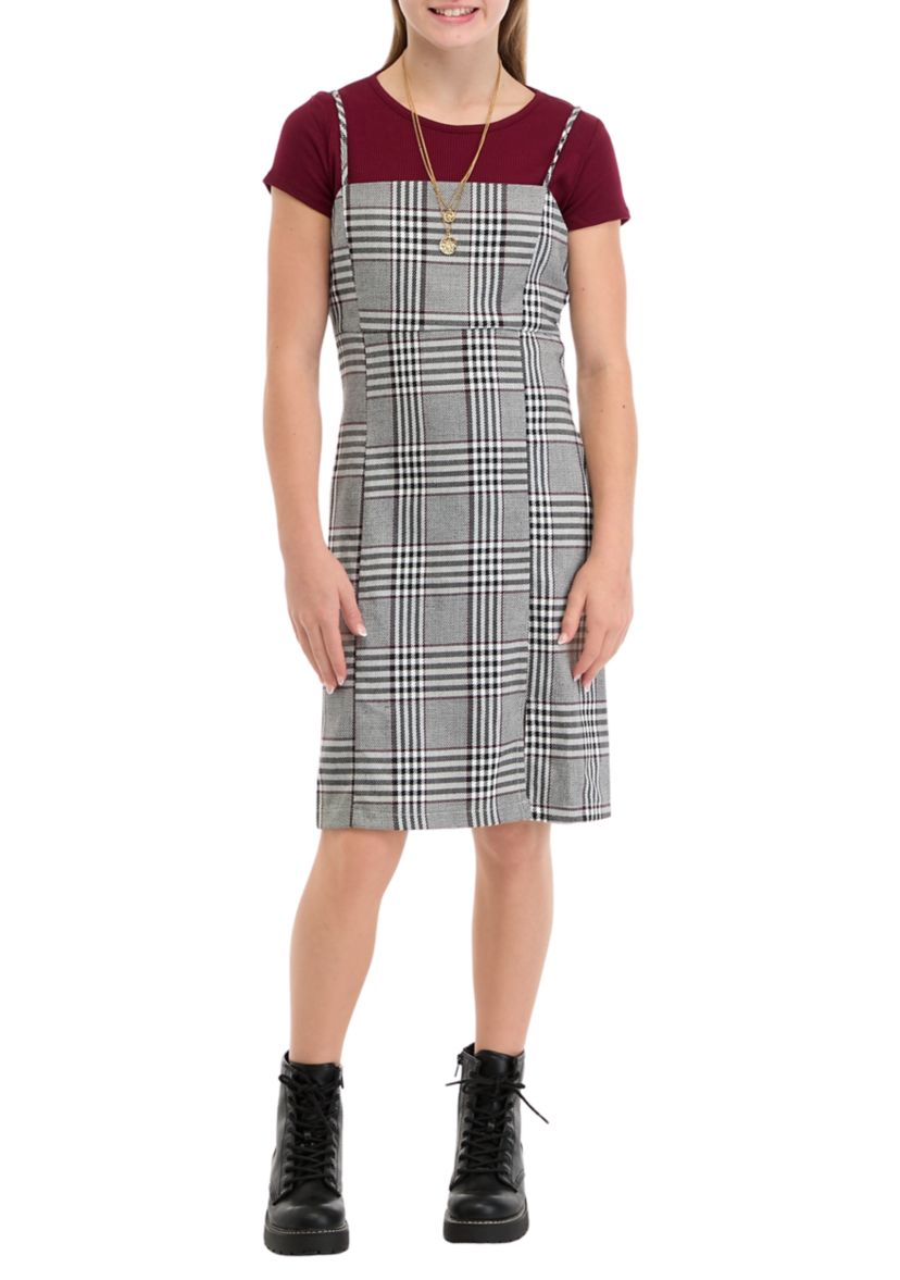 Girls 7-16 Menswear Plaid Jumper with T-Shirt 
