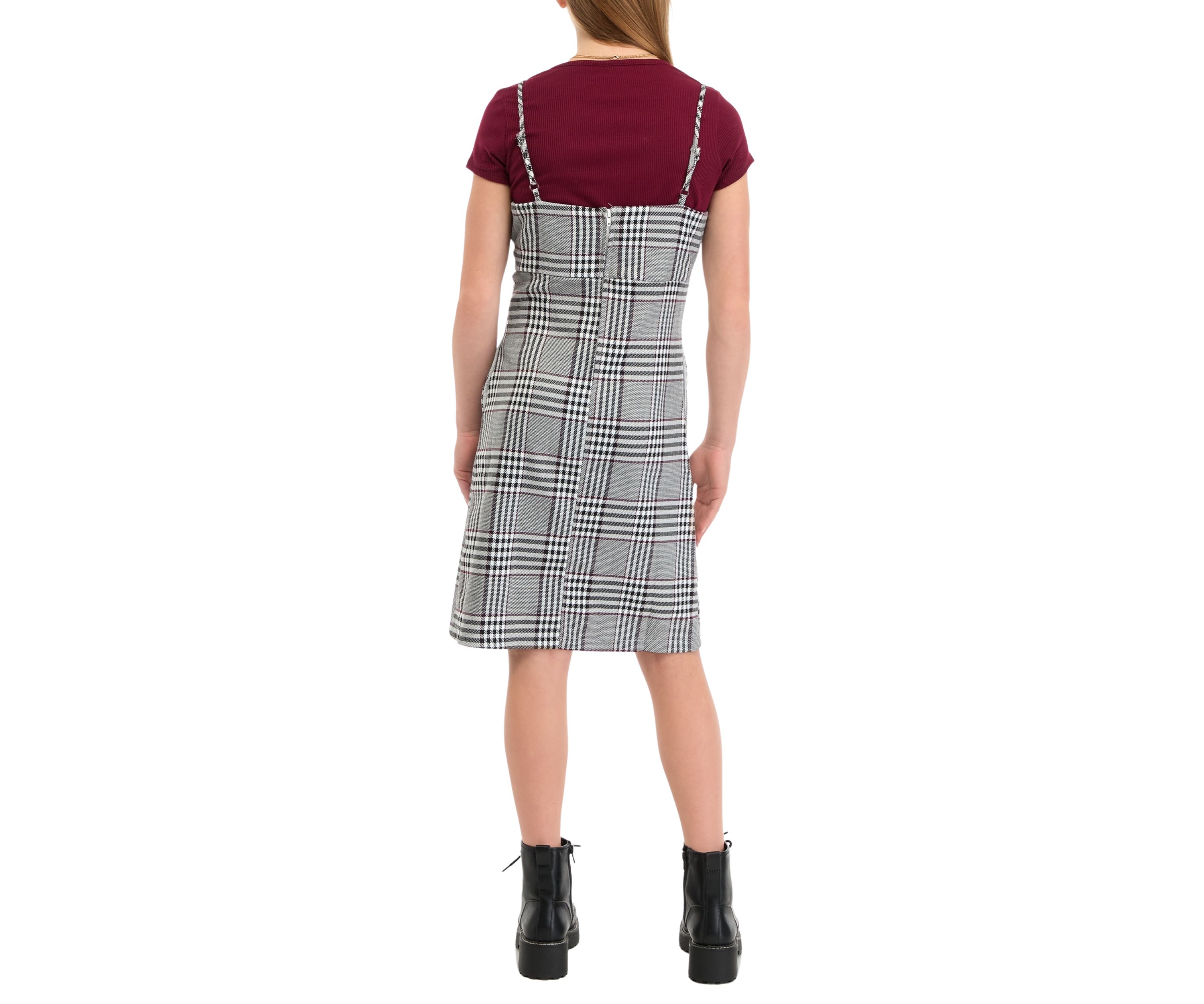 Girls 7-16 Menswear Plaid Jumper with T-Shirt 