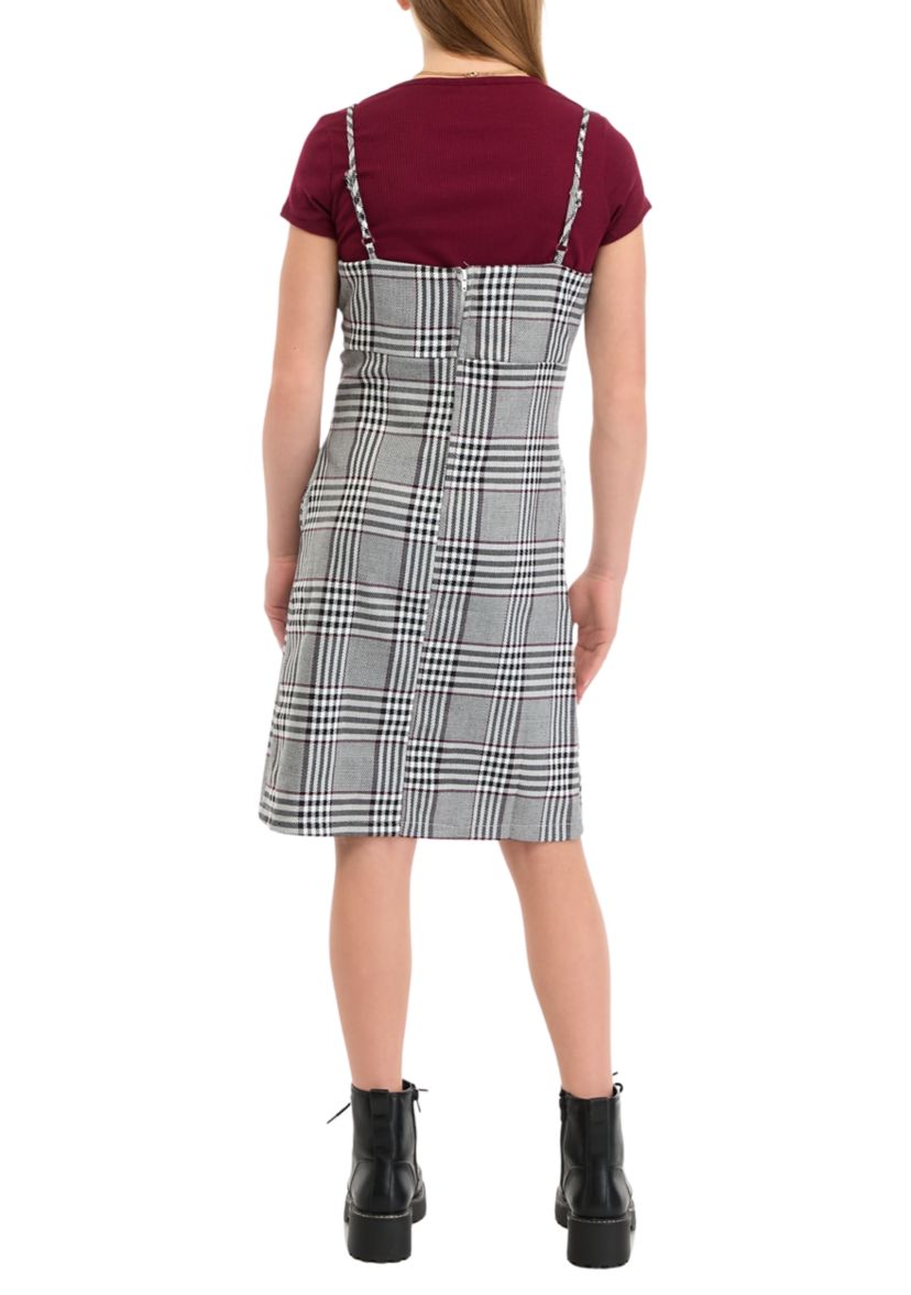 Girls 7-16 Menswear Plaid Jumper with T-Shirt 