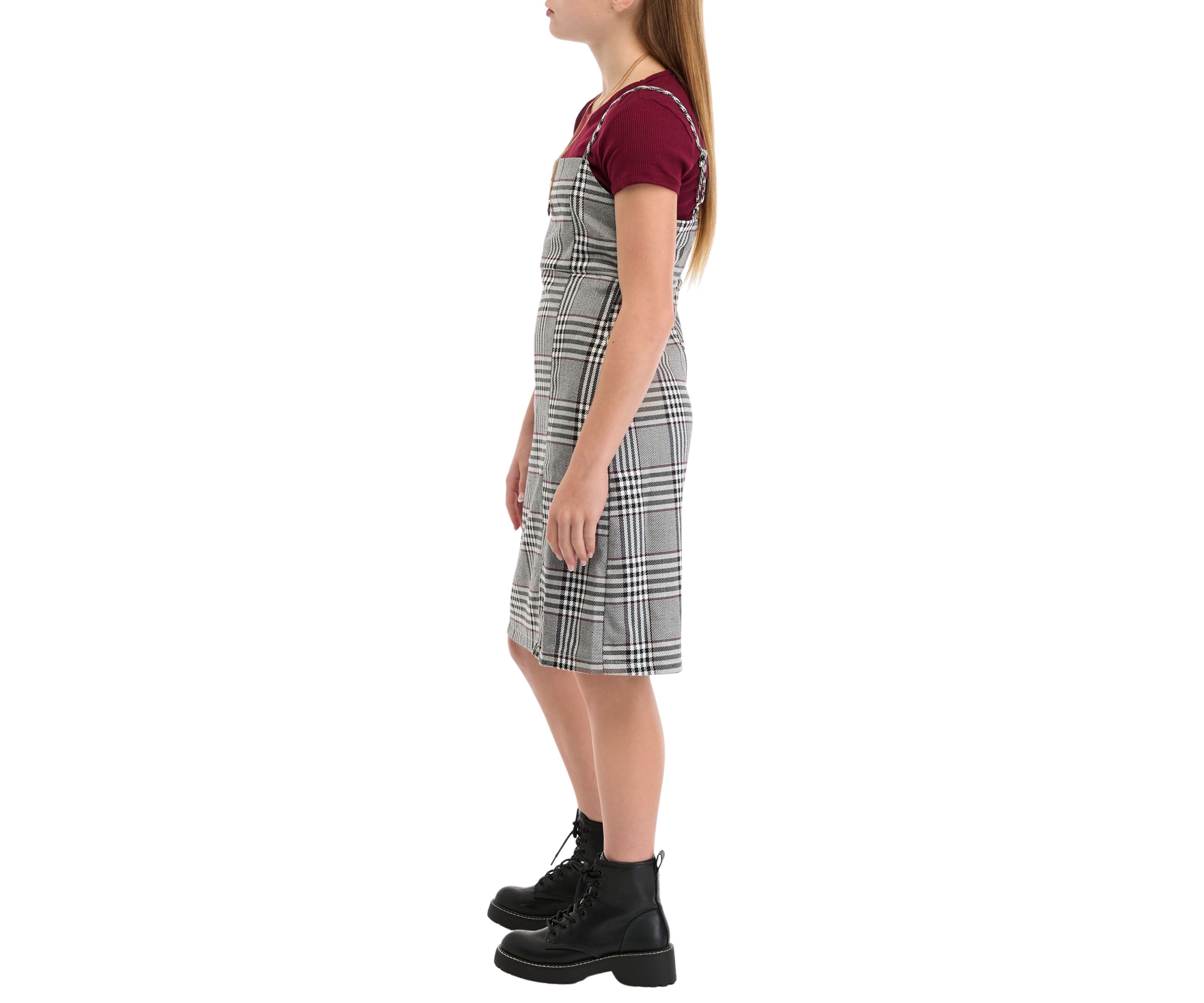 Girls 7-16 Menswear Plaid Jumper with T-Shirt 