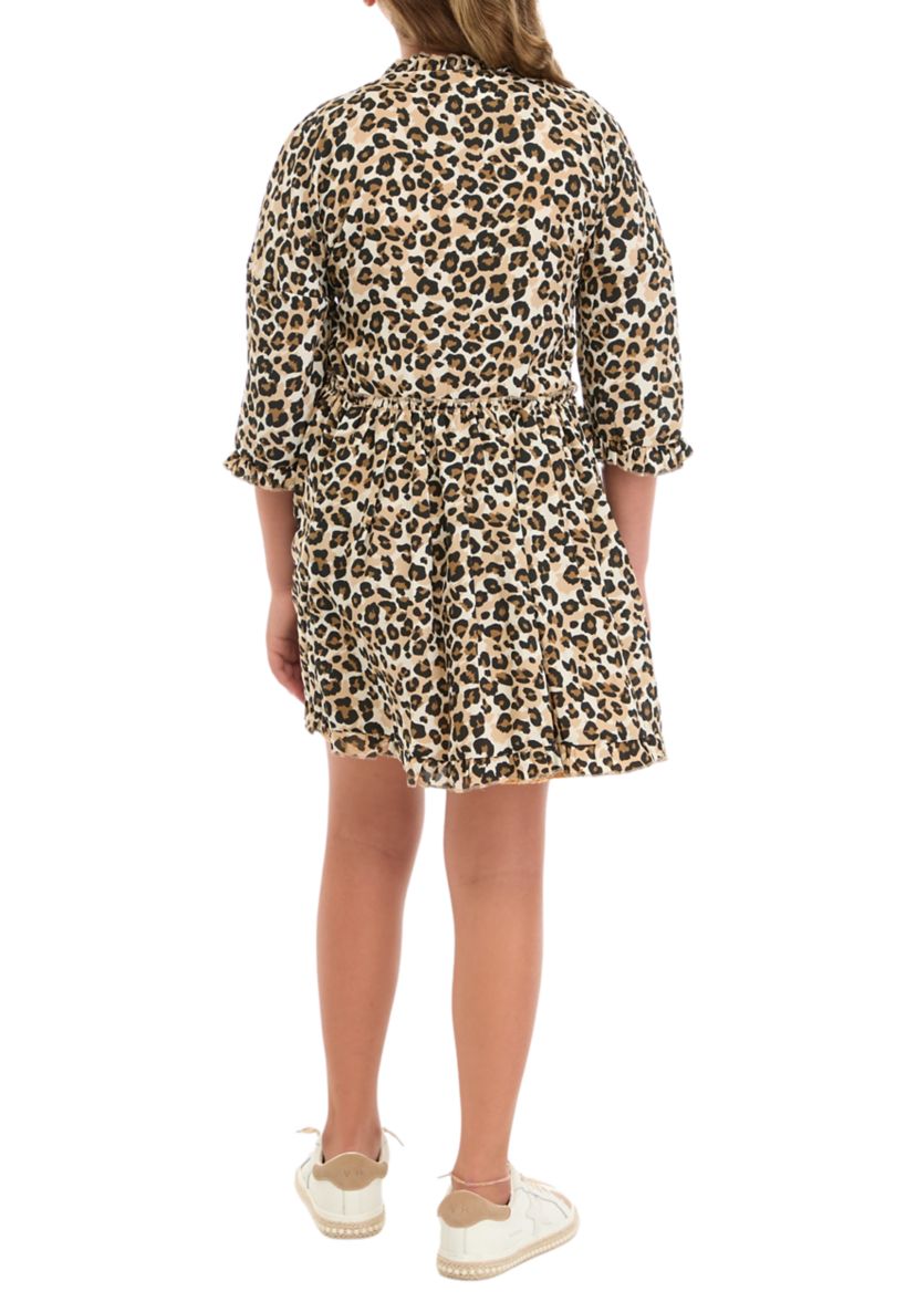 Girls 7-16 Animal Printed Kimono and Woven Dress Set