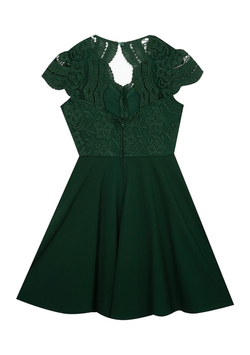 Girls 7-16 Lace Bodice to Scuba Crepe Skater Dress