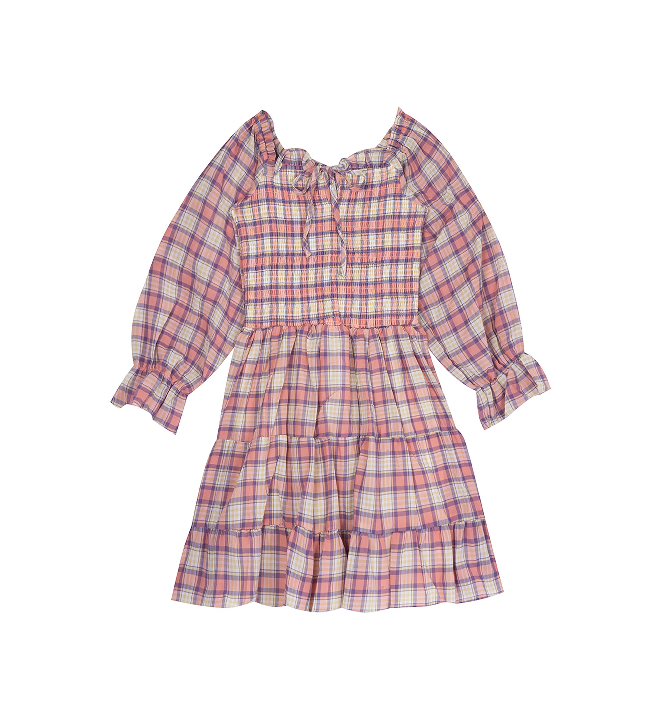 Girls 7-16 Woven Plaid Smocked Bodice Baby Doll Dress