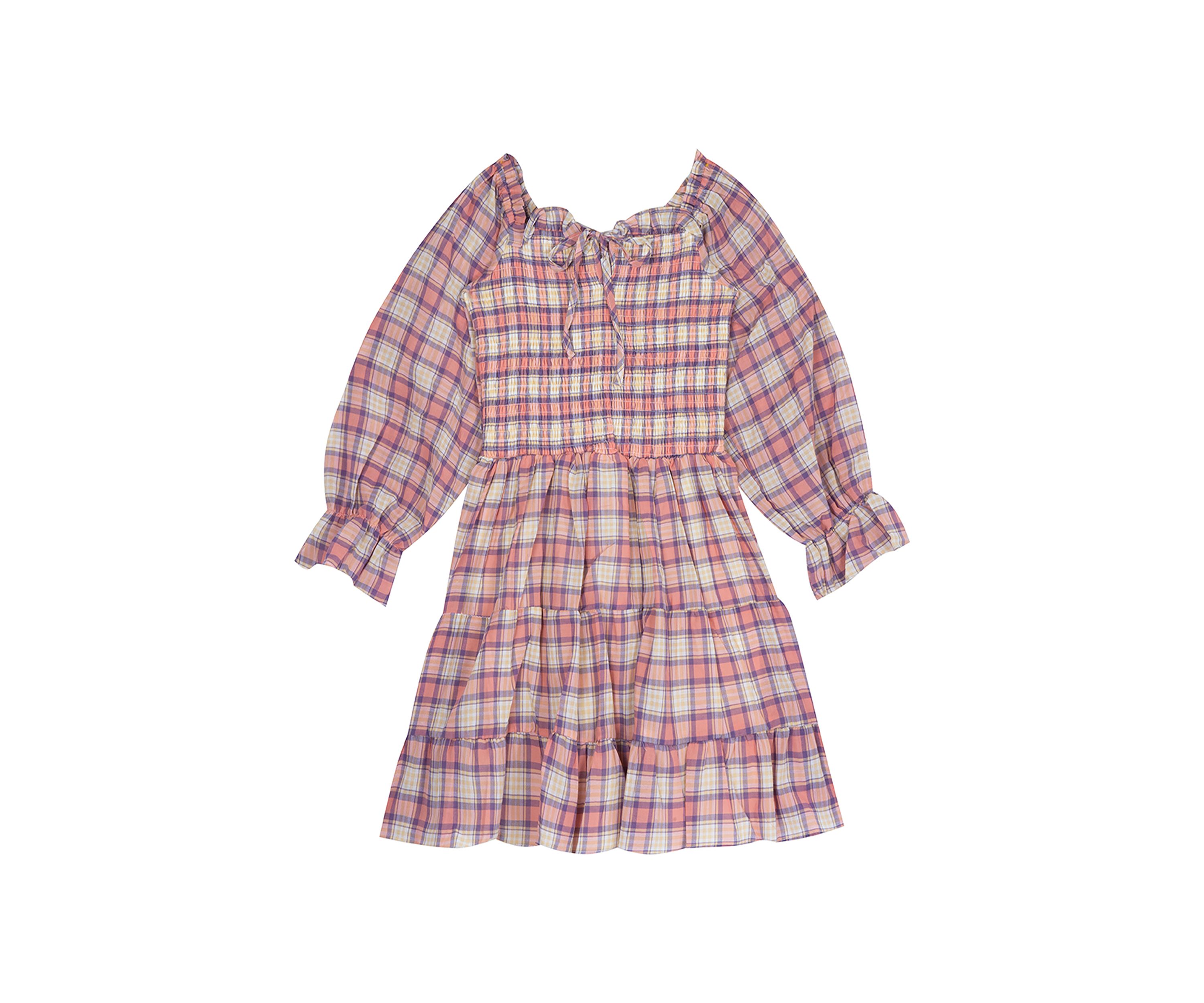Girls 7-16 Woven Plaid Smocked Bodice Baby Doll Dress