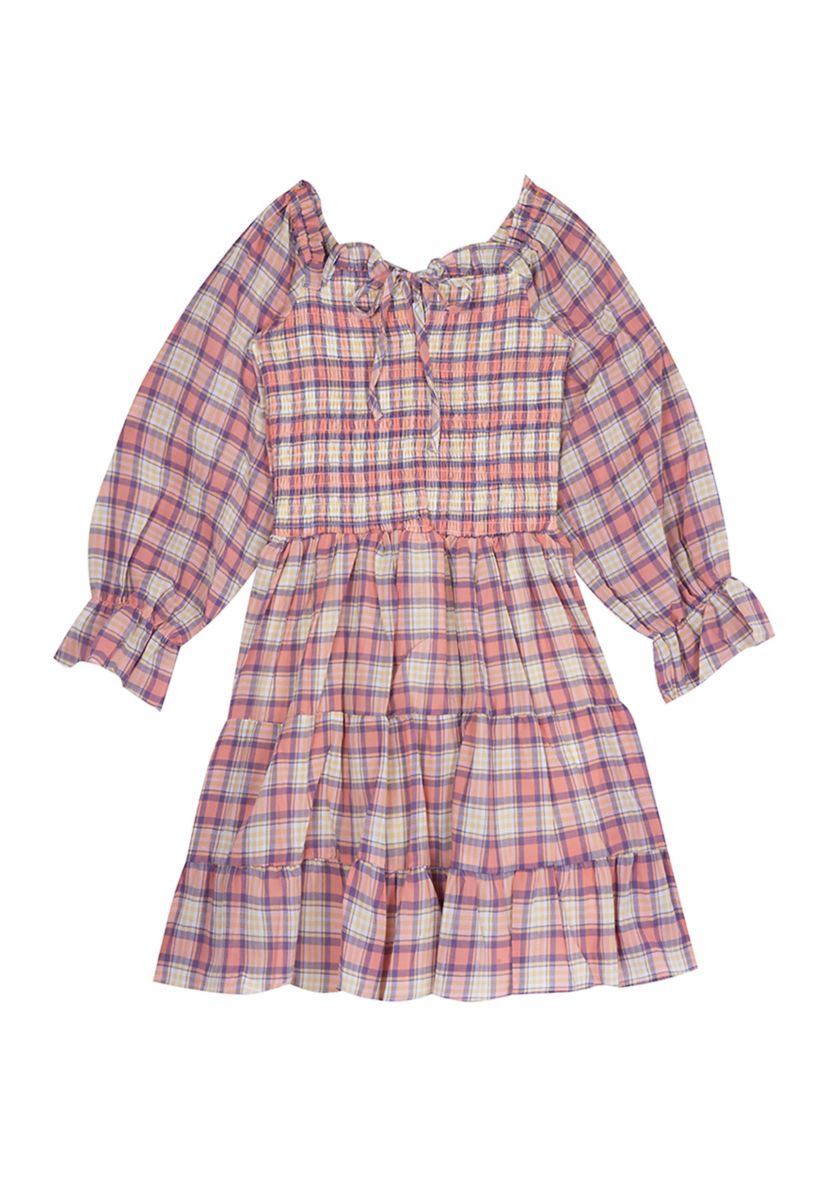 Girls 7-16 Woven Plaid Smocked Bodice Baby Doll Dress