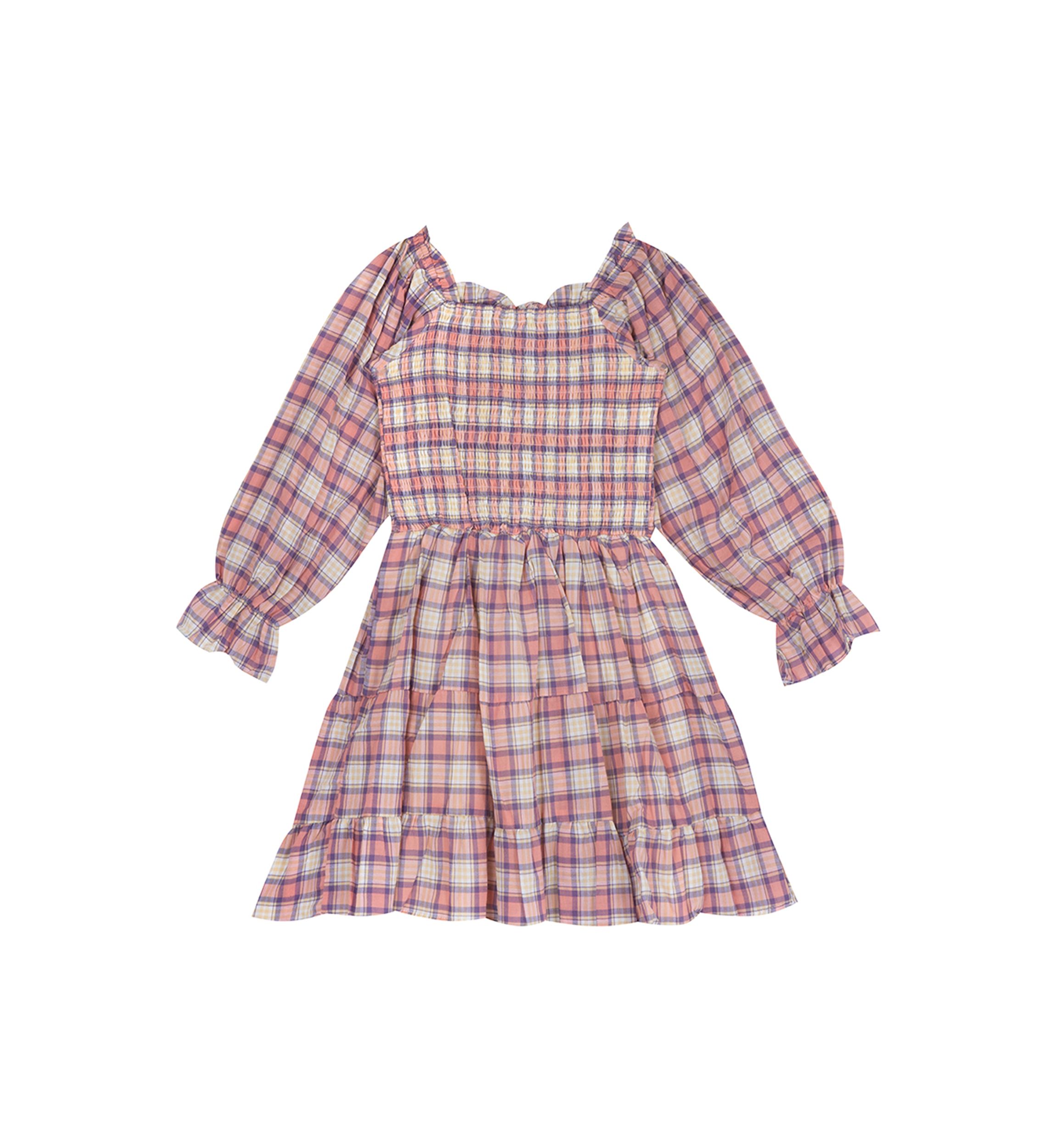 Girls 7-16 Woven Plaid Smocked Bodice Baby Doll Dress