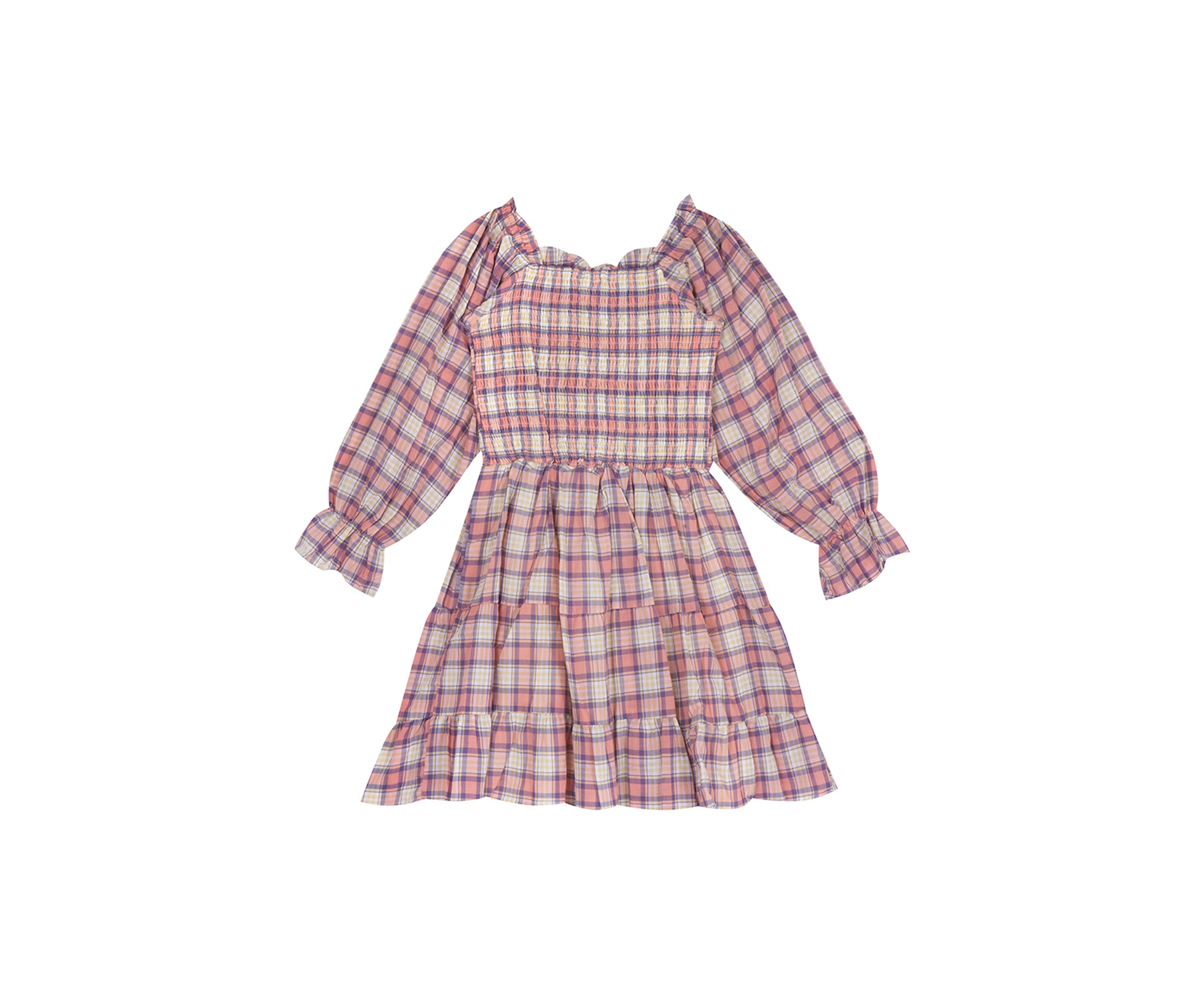 Girls 7-16 Woven Plaid Smocked Bodice Baby Doll Dress
