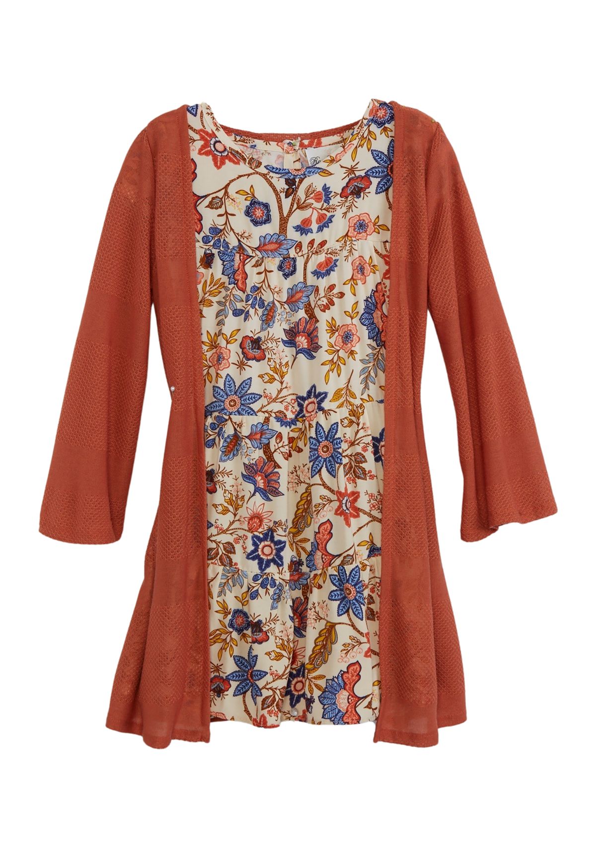 Girls 4-6x Multi Colored Floral Printed Dress with Cardigan