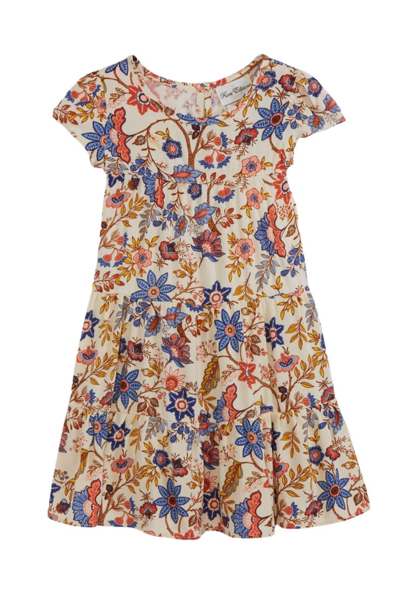 Girls 4-6x Multi Colored Floral Printed Dress with Cardigan