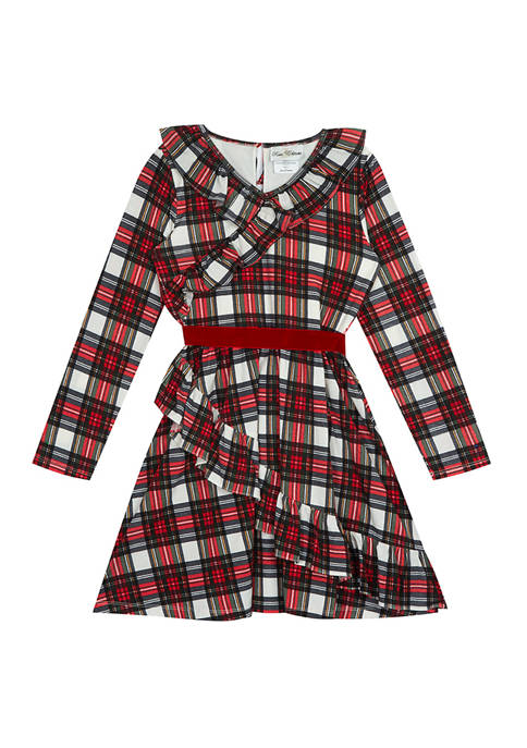 Girls 4-6x Ruffled Tartan Plaid Knit Dress