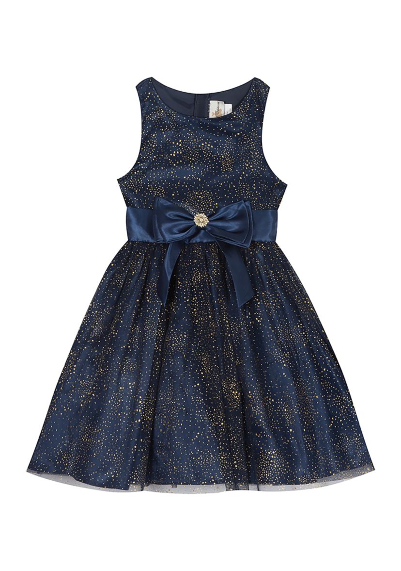 Girls 4-6x Foil Mesh Dress with Fur Jacket