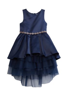 Girls 4-6x Satin Dress with High Low Tiered Skirt