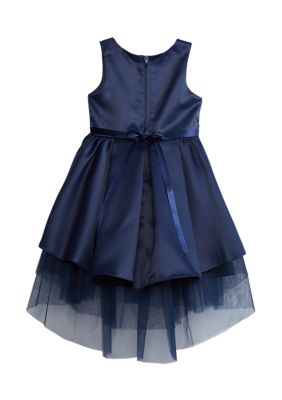 Girls 4-6x Satin Dress with High Low Tiered Skirt