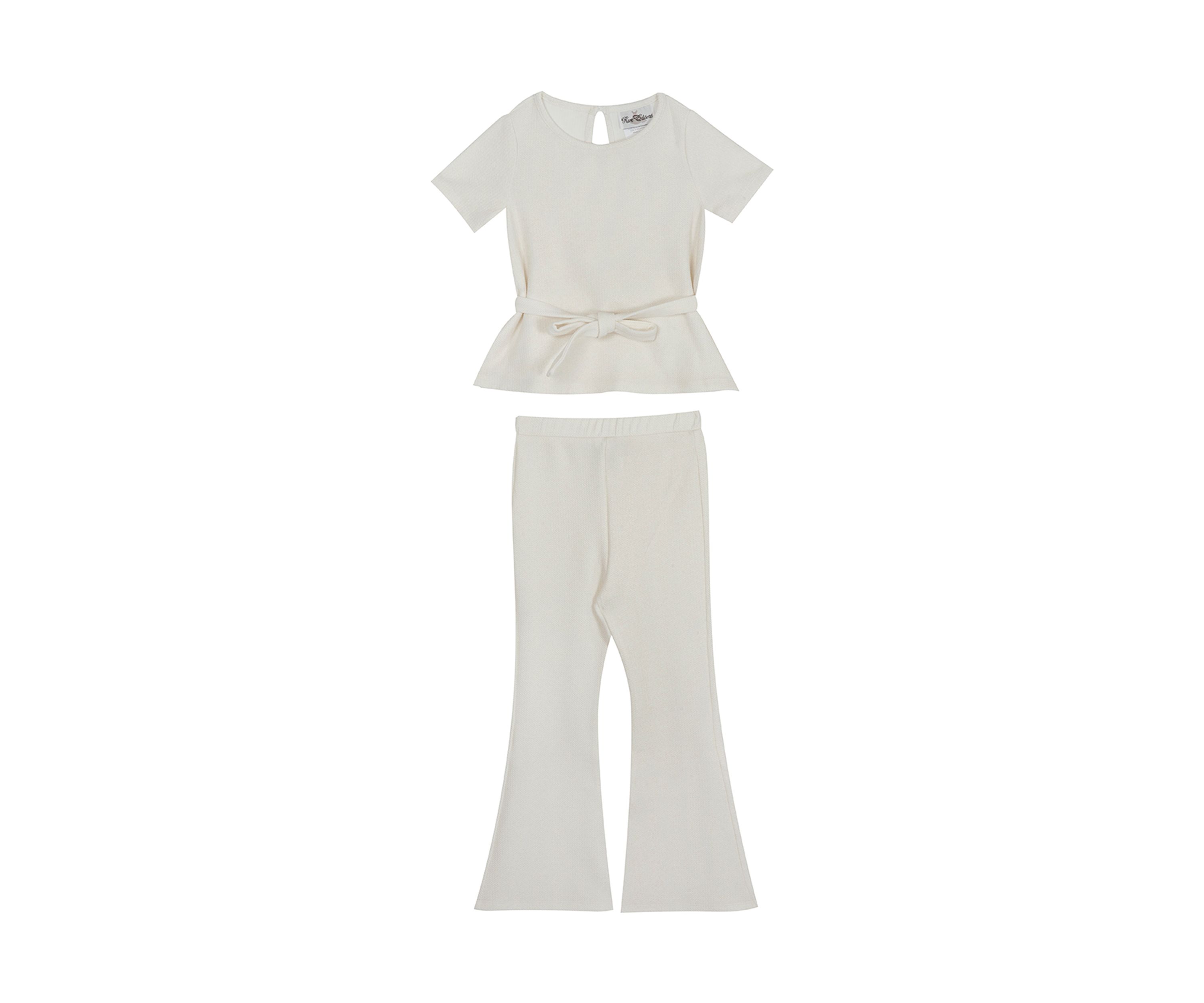Girls 4-6x Lurex Knit Short Sleeve Top and Belted Bell Bottom Pants Set