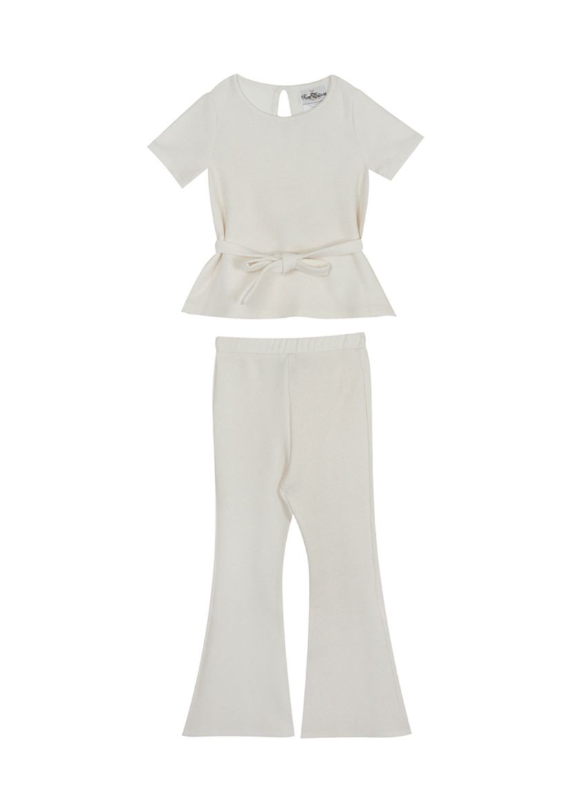 Girls 4-6x Lurex Knit Short Sleeve Top and Belted Bell Bottom Pants Set