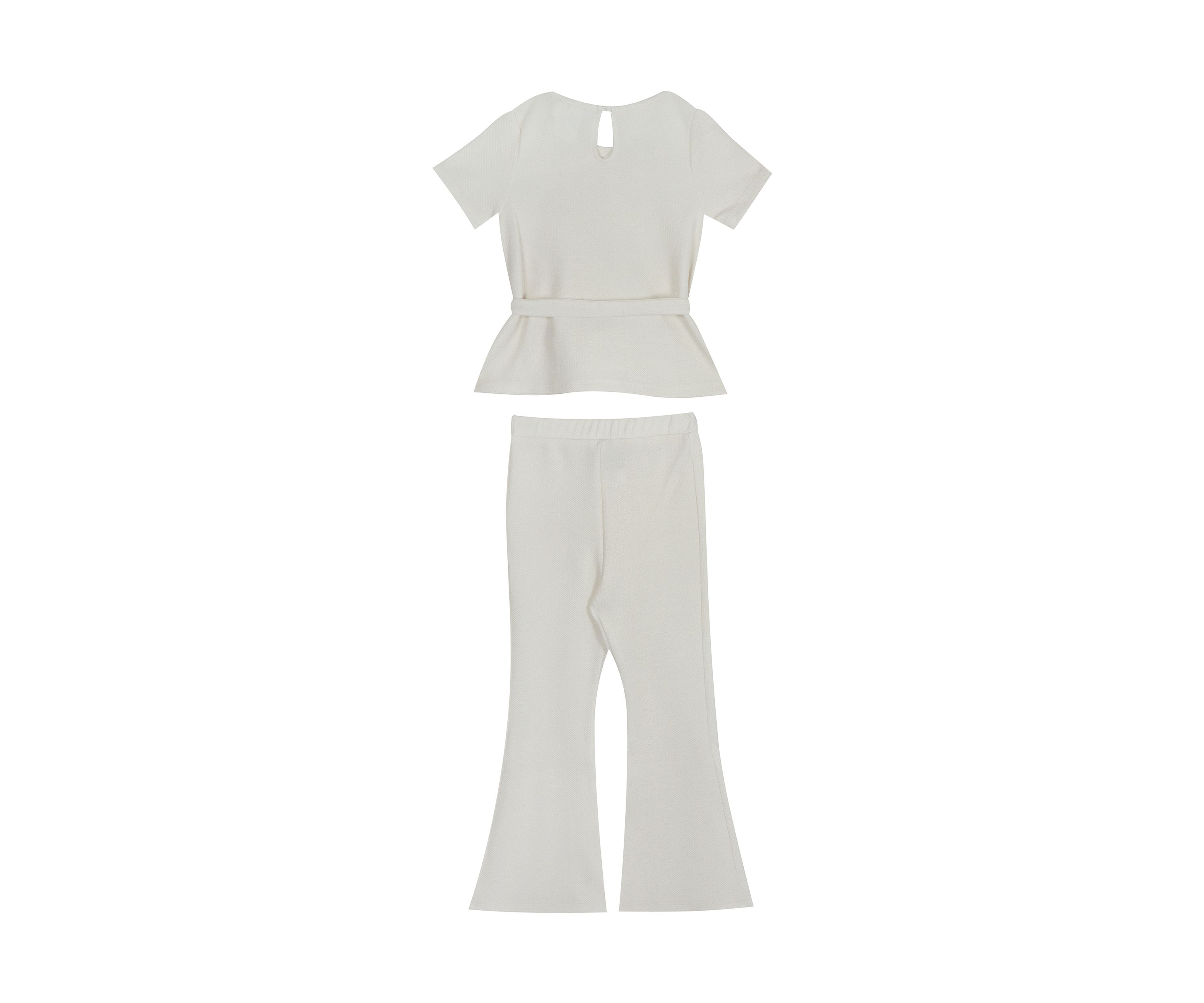 Girls 4-6x Lurex Knit Short Sleeve Top and Belted Bell Bottom Pants Set
