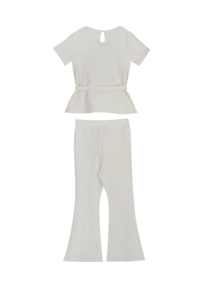 Girls 4-6x Lurex Knit Short Sleeve Top and Belted Bell Bottom Pants Set