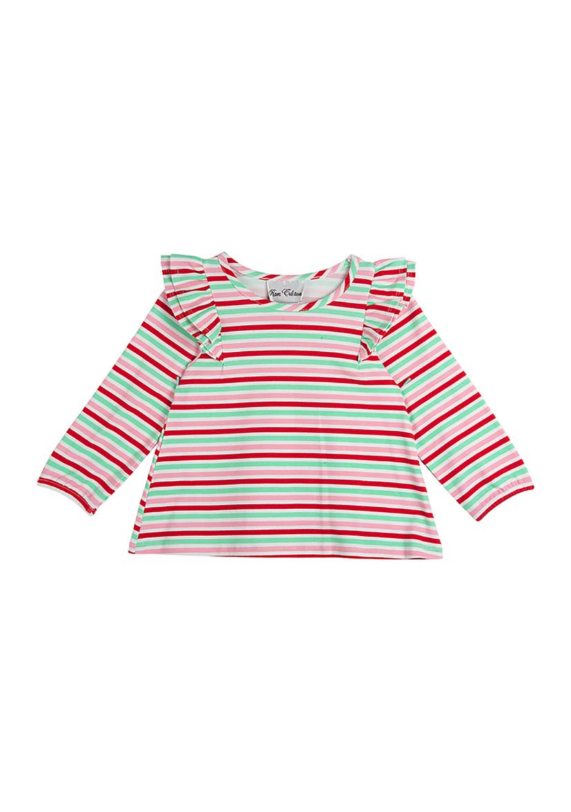 Girls 4-6x Long Sleeve Striped Ruffle Shoulder Top
