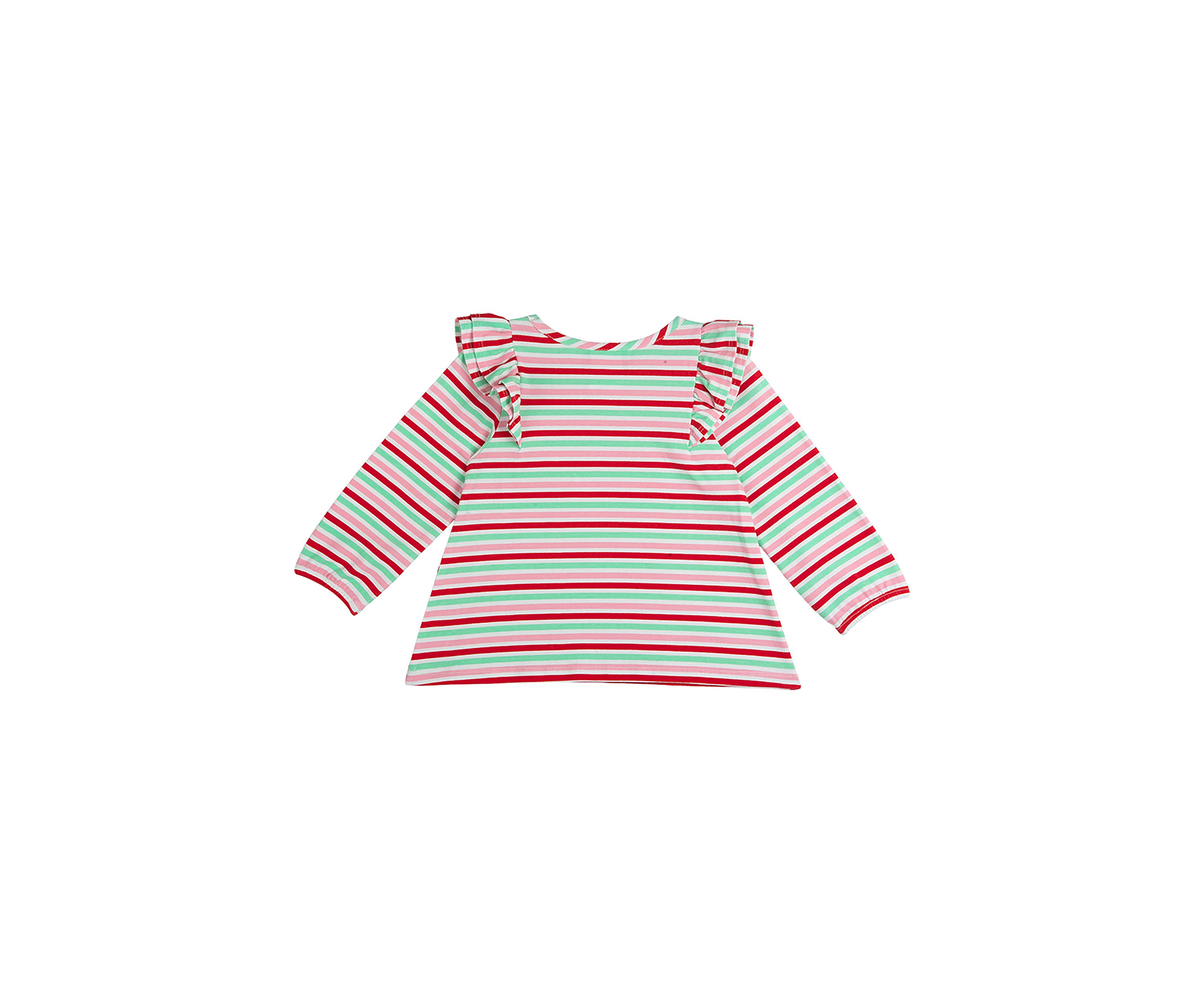 Girls 4-6x Long Sleeve Striped Ruffle Shoulder Top