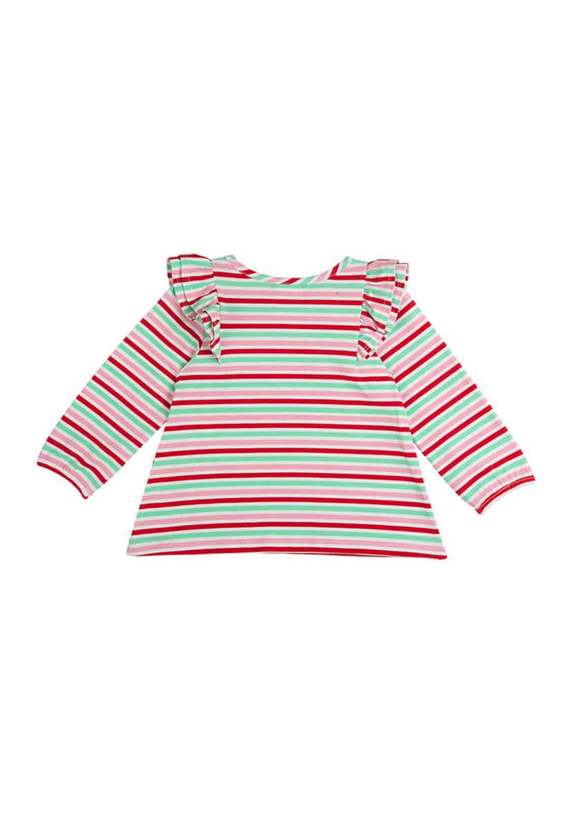 Girls 4-6x Long Sleeve Striped Ruffle Shoulder Top