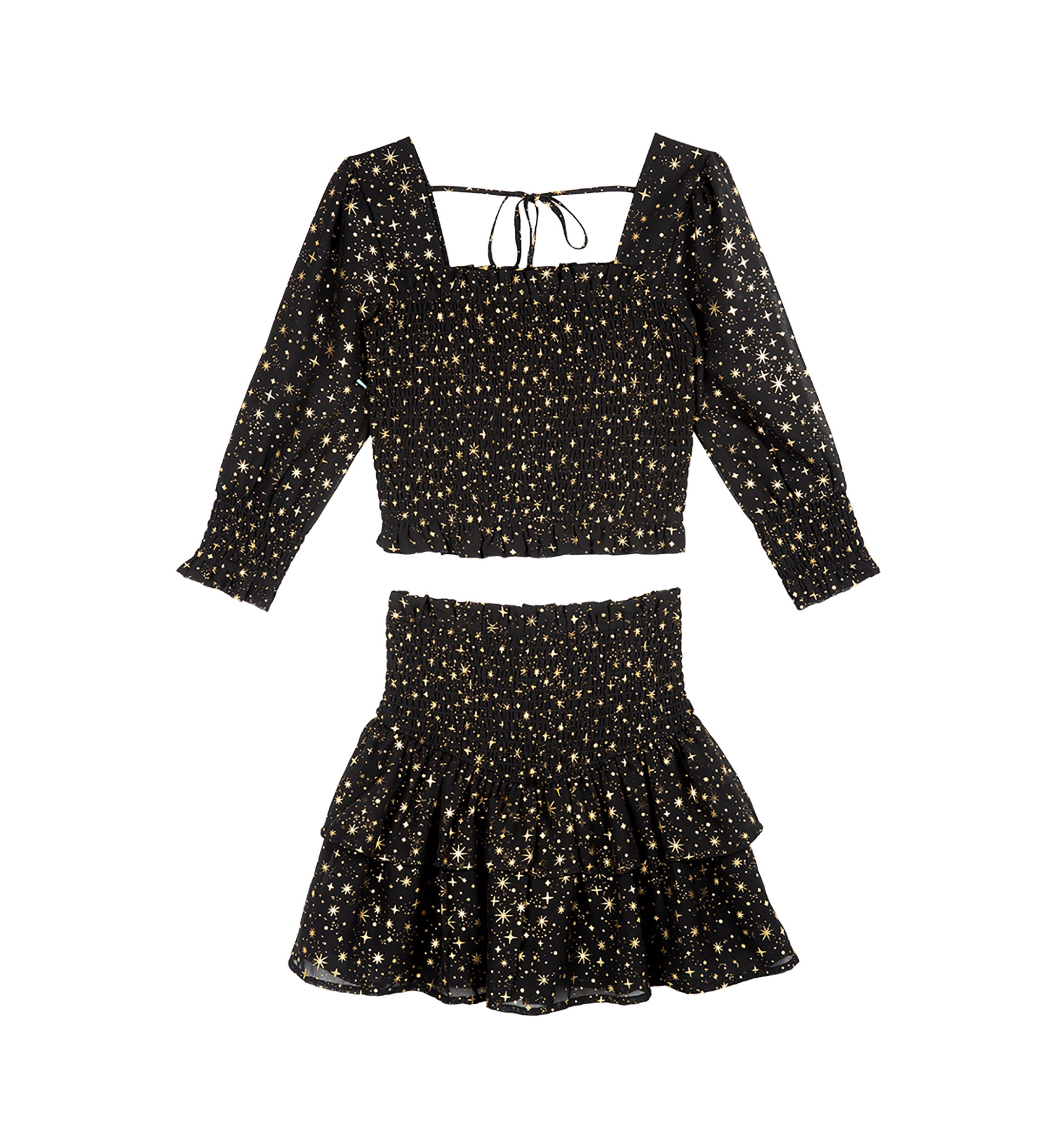 Girls 4-6x Foil Printed Smocked Chiffon Top and Ruffle Skirt Set