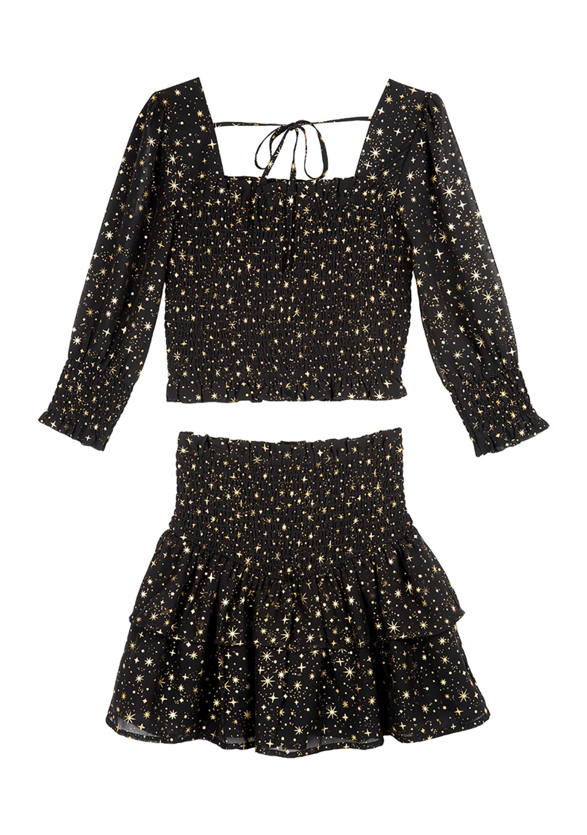 Girls 4-6x Foil Printed Smocked Chiffon Top and Ruffle Skirt Set