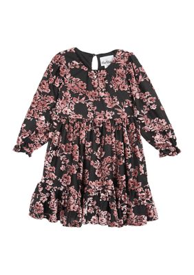 Rare Editions Girls 4-6x Velvet Printed Tiered Dress, Black