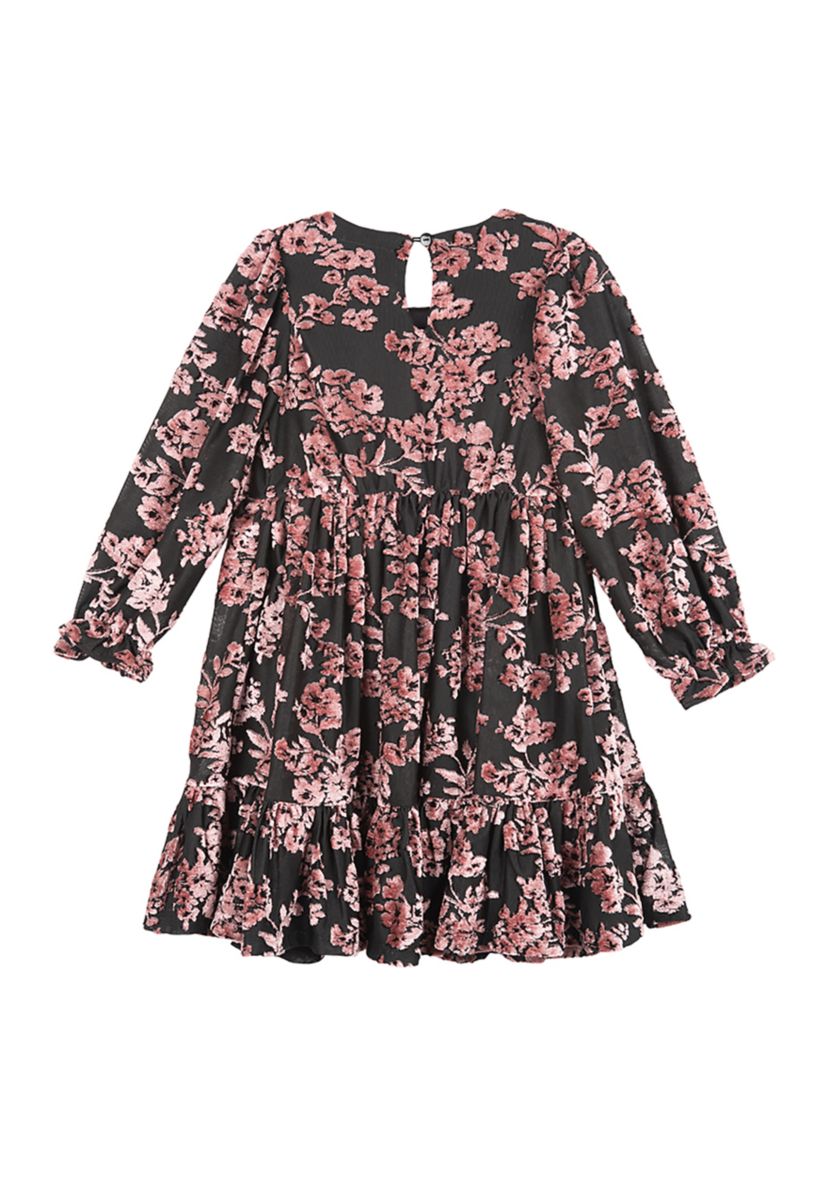 Girls 4-6x Velvet Printed Tiered Dress
