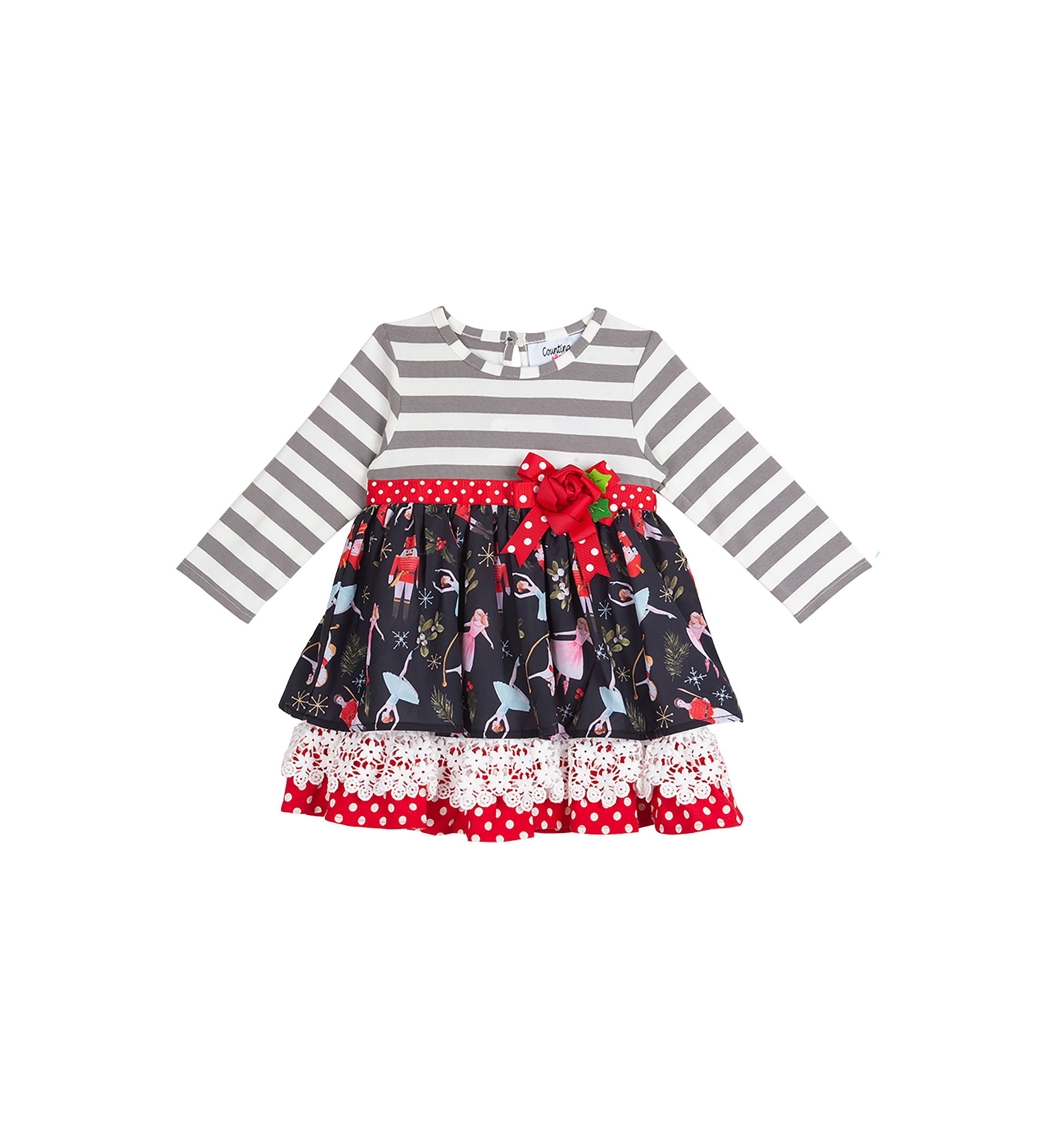 Girls 4-6x Long Sleeve Mixed Print Dress