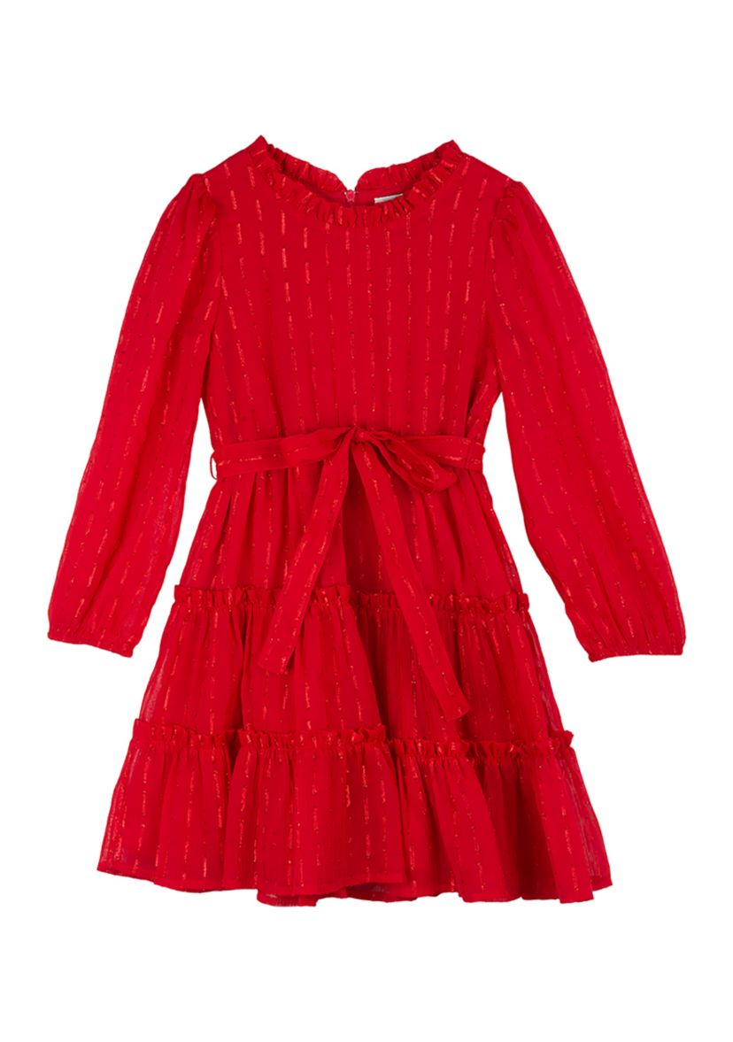 Girls 4-6x Long Sleeve Chiffon Tiered Dress with Smocking