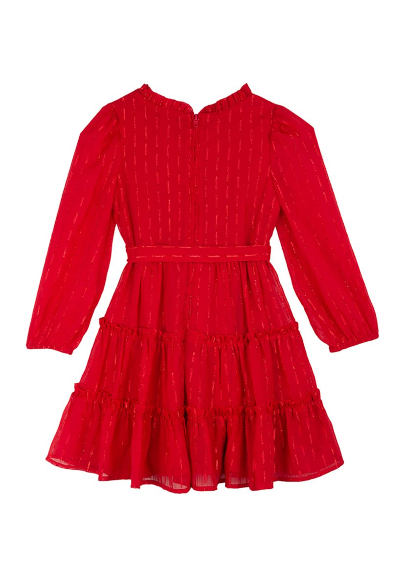 Girls 4-6x Long Sleeve Chiffon Tiered Dress with Smocking
