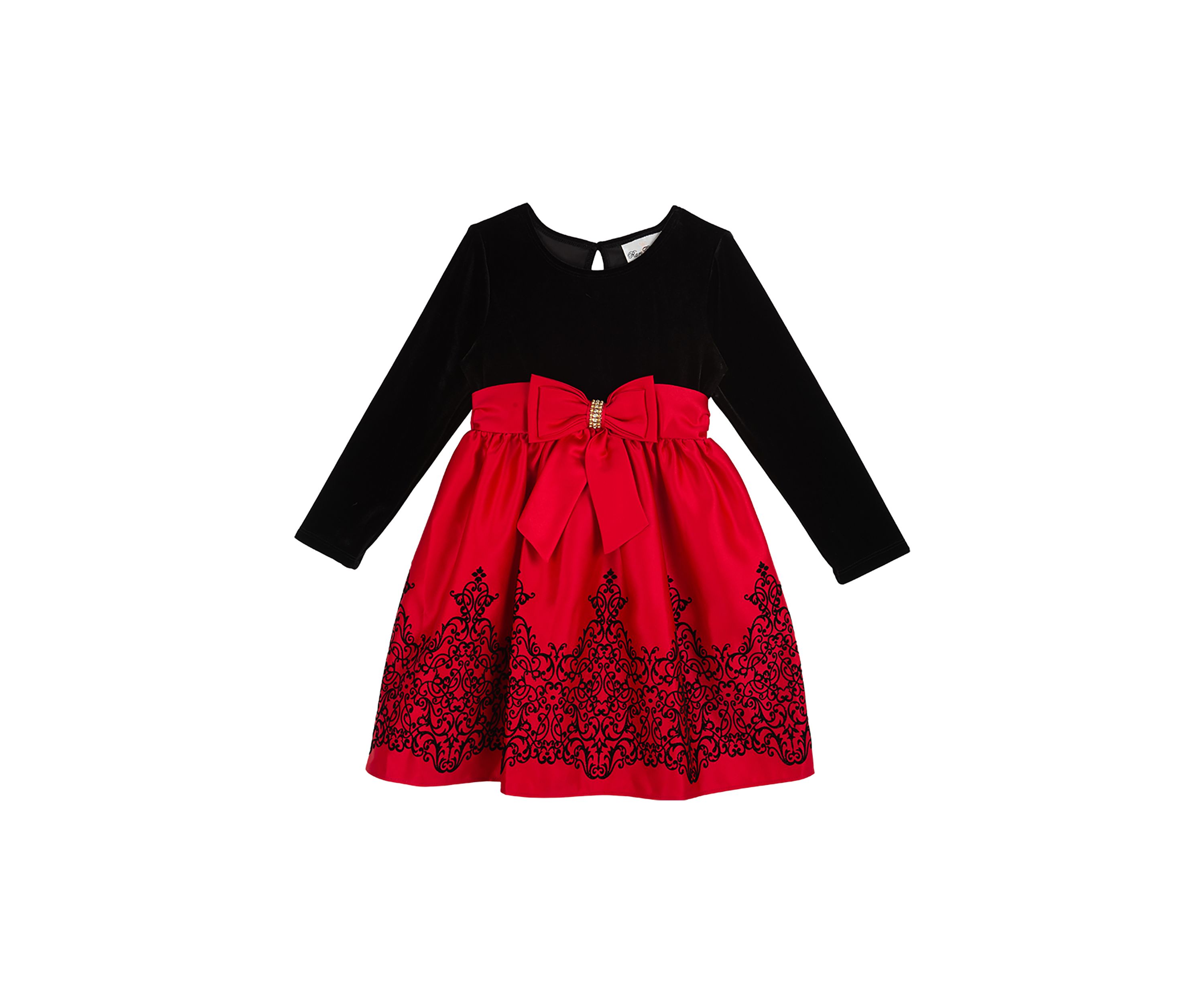 Girls 4-6x Velvet Bodice to Flocking Satin Skirt Dress
