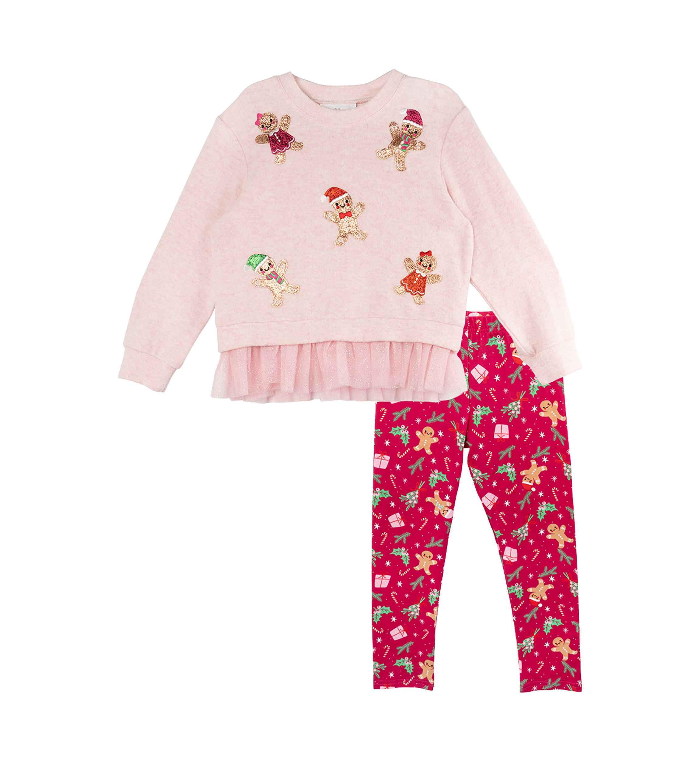 Girls 4-6x Gingerbread Appliqué Sweater and Printed Leggings