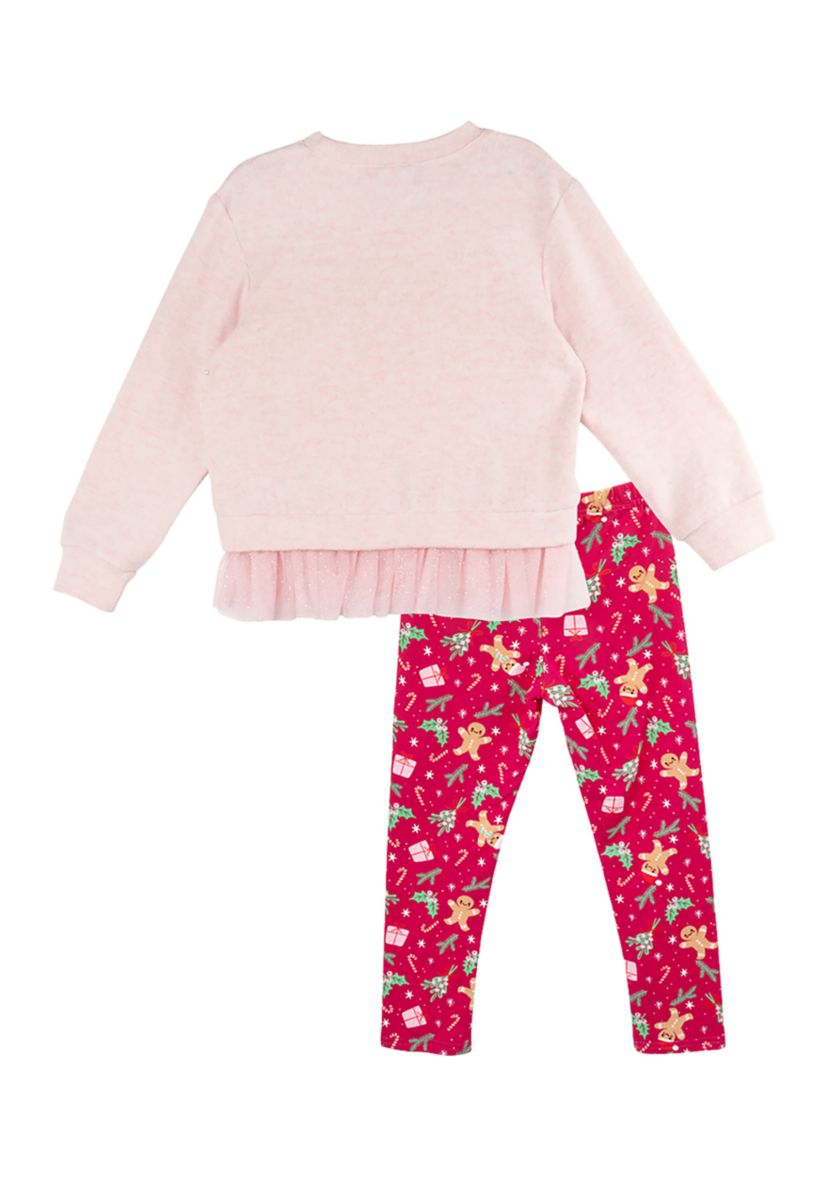 Girls 4-6x Gingerbread Appliqué Sweater and Printed Leggings