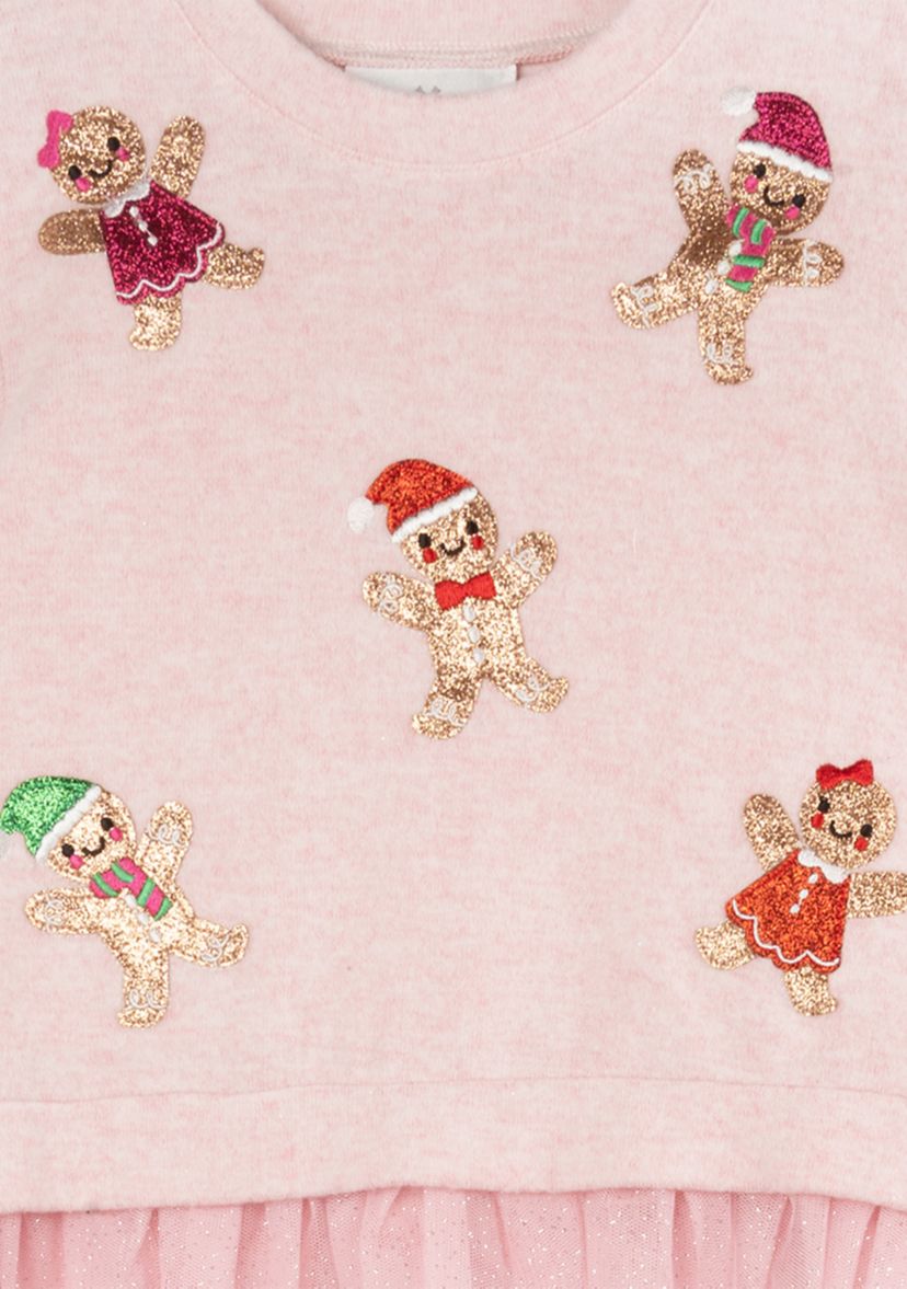 Girls 4-6x Gingerbread Appliqué Sweater and Printed Leggings