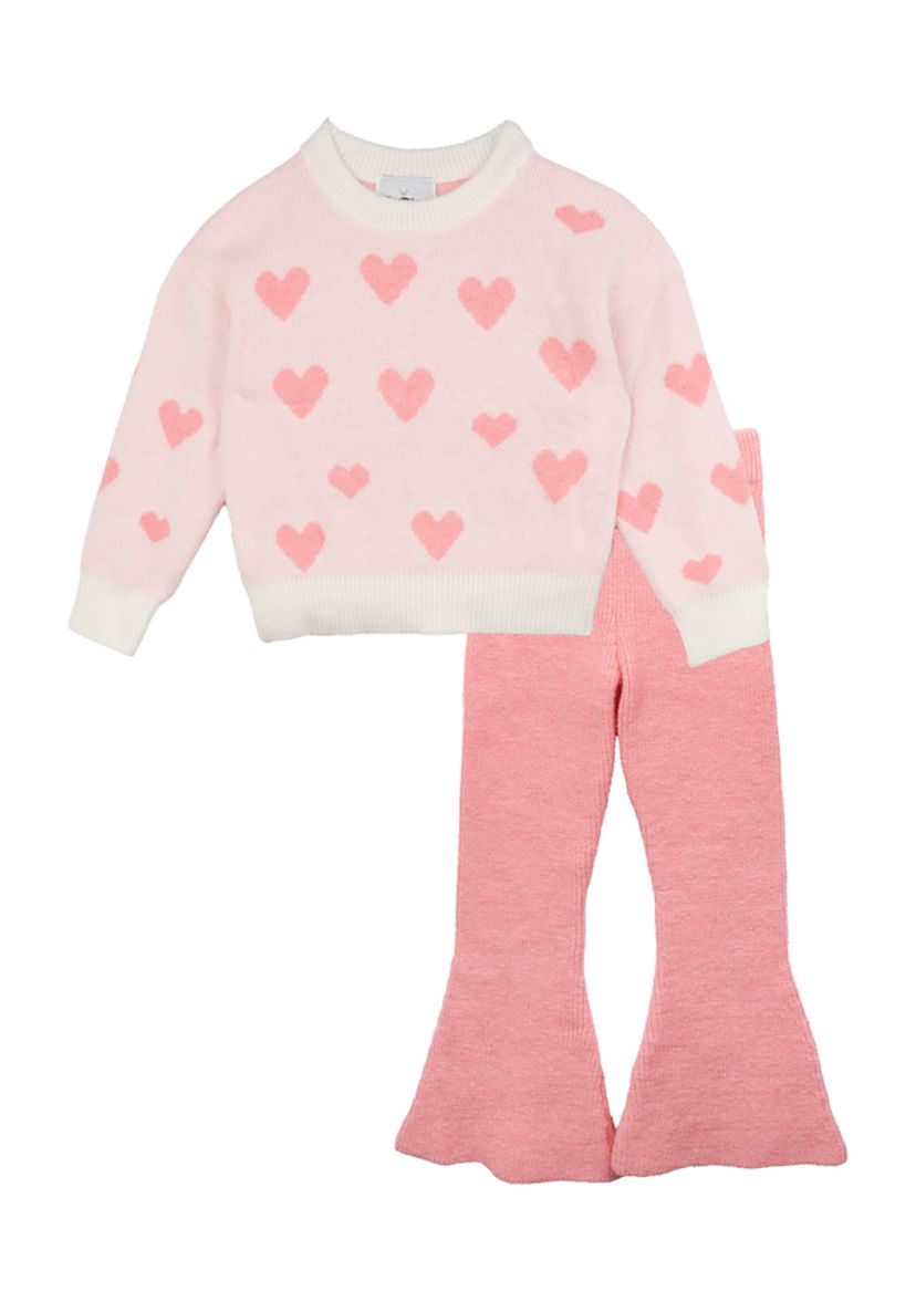 Girls 4-6x Heart Sweater with Matching Flare Pants