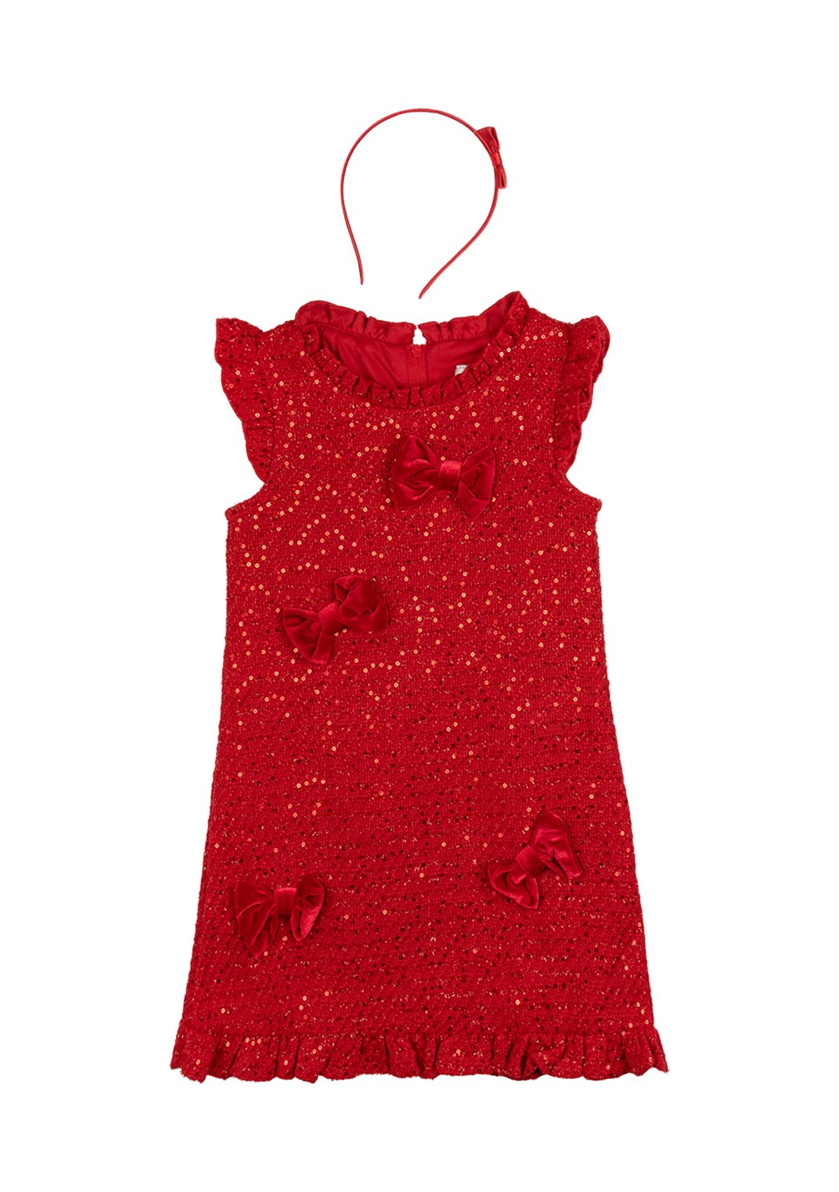 Girls 4-6x Sequin Ruffle Tweed Dress with Headband