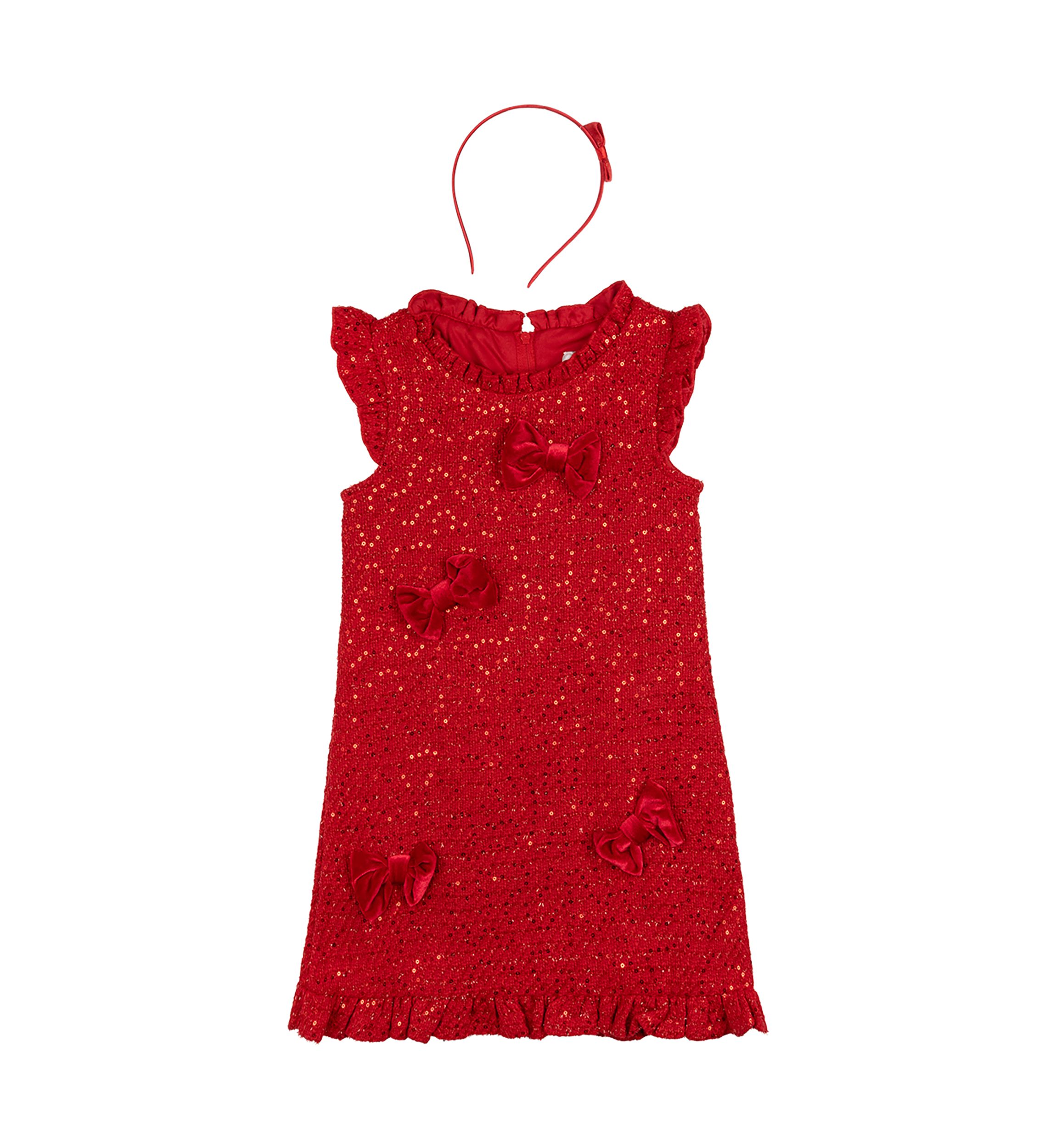 Girls 4-6x Sequin Ruffle Tweed Dress with Headband