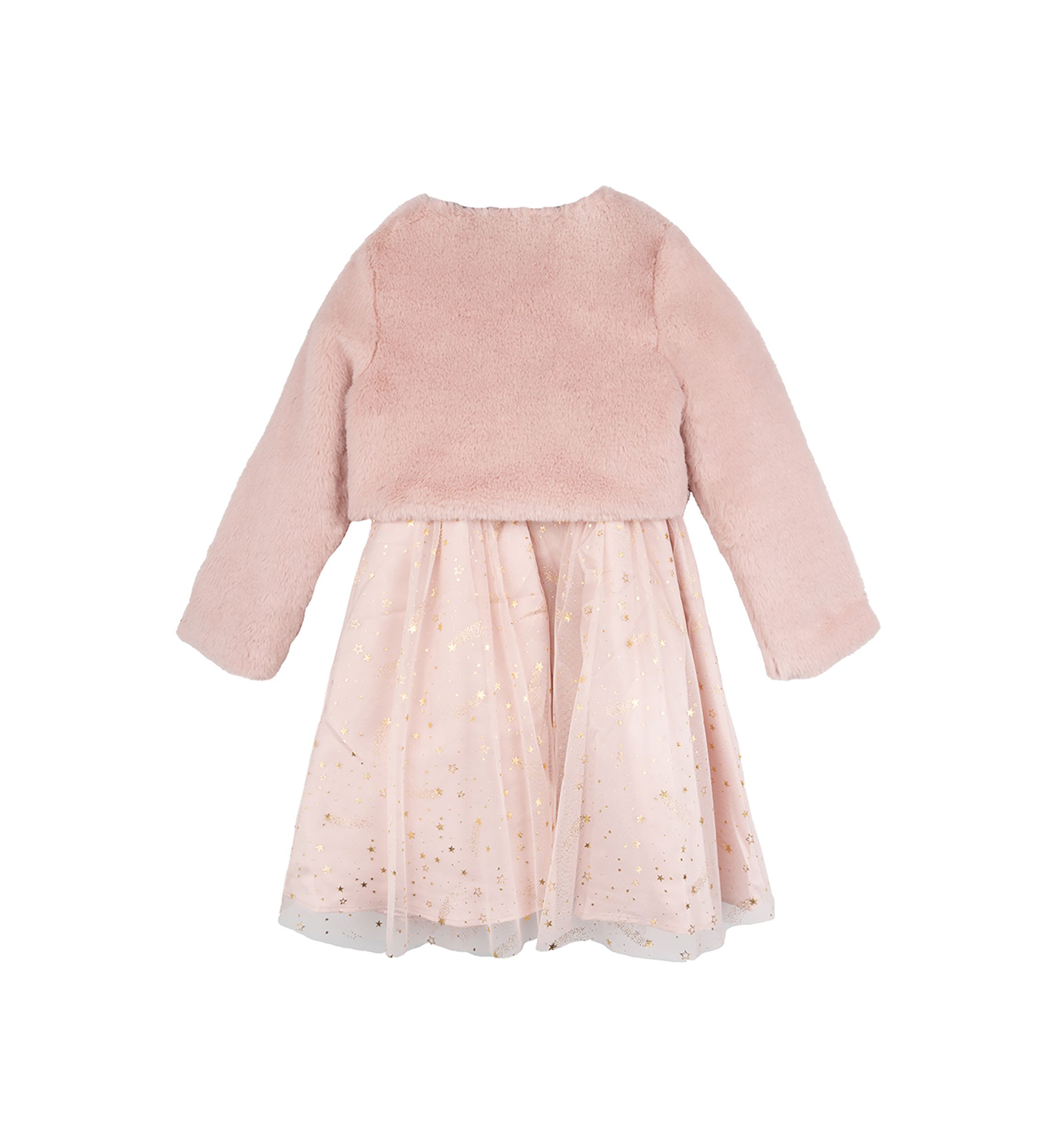 Girls 4-6x Foil Stars Dress with Matching Fur Jacket